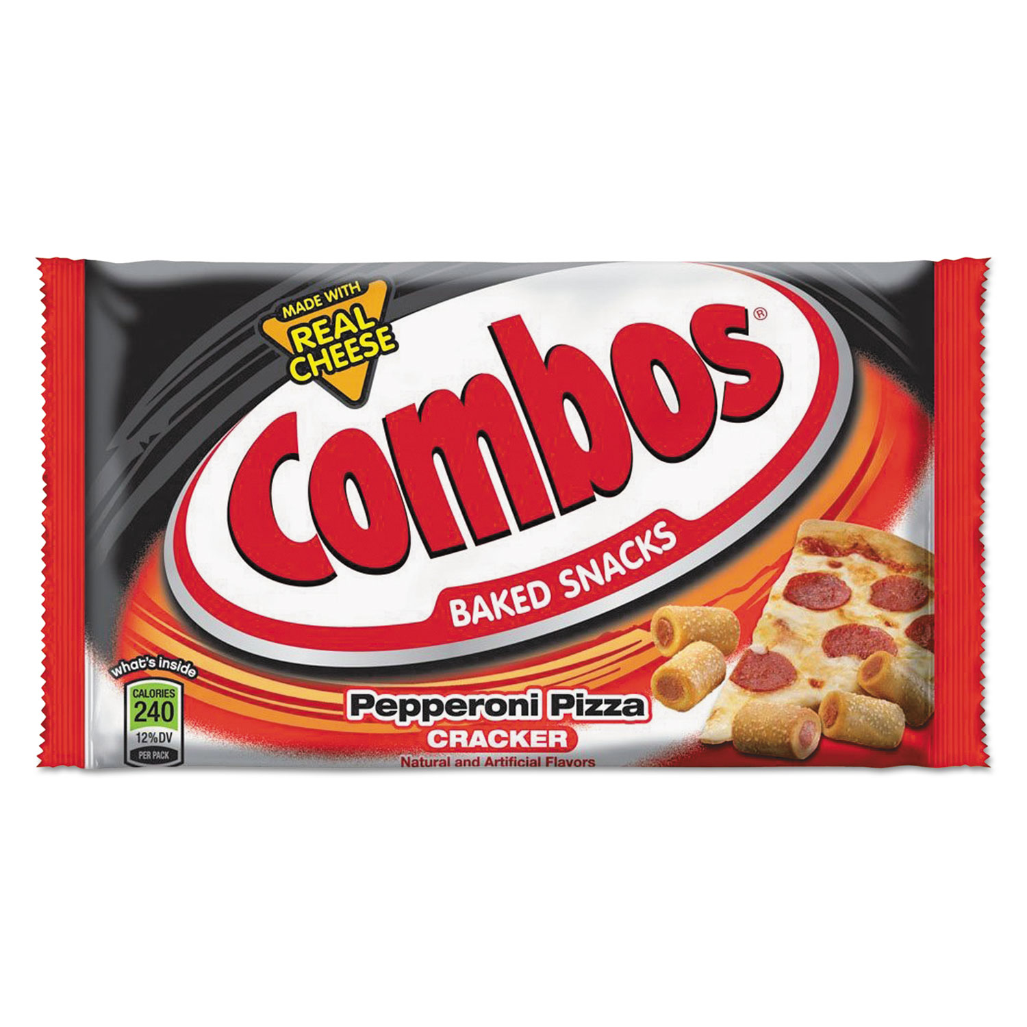 Combos Baked Snacks, 6.3 oz Bag, Pepperoni Pizza Cracker, 12/Carton