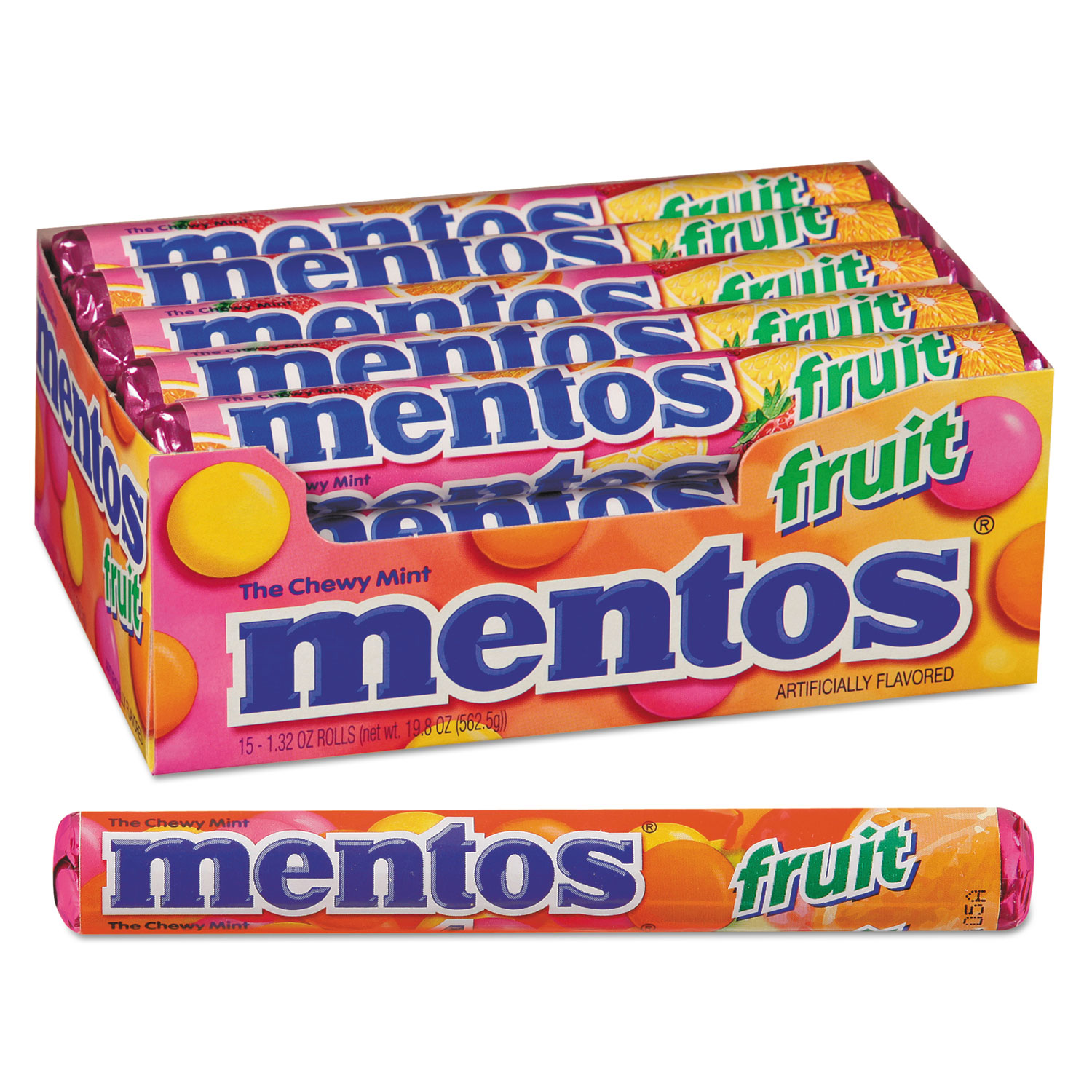  Mentos VAM4181 Chewy Mints, 1.32 oz, Mixed Fruit, 15 Rolls/Box (MEN4181) 
