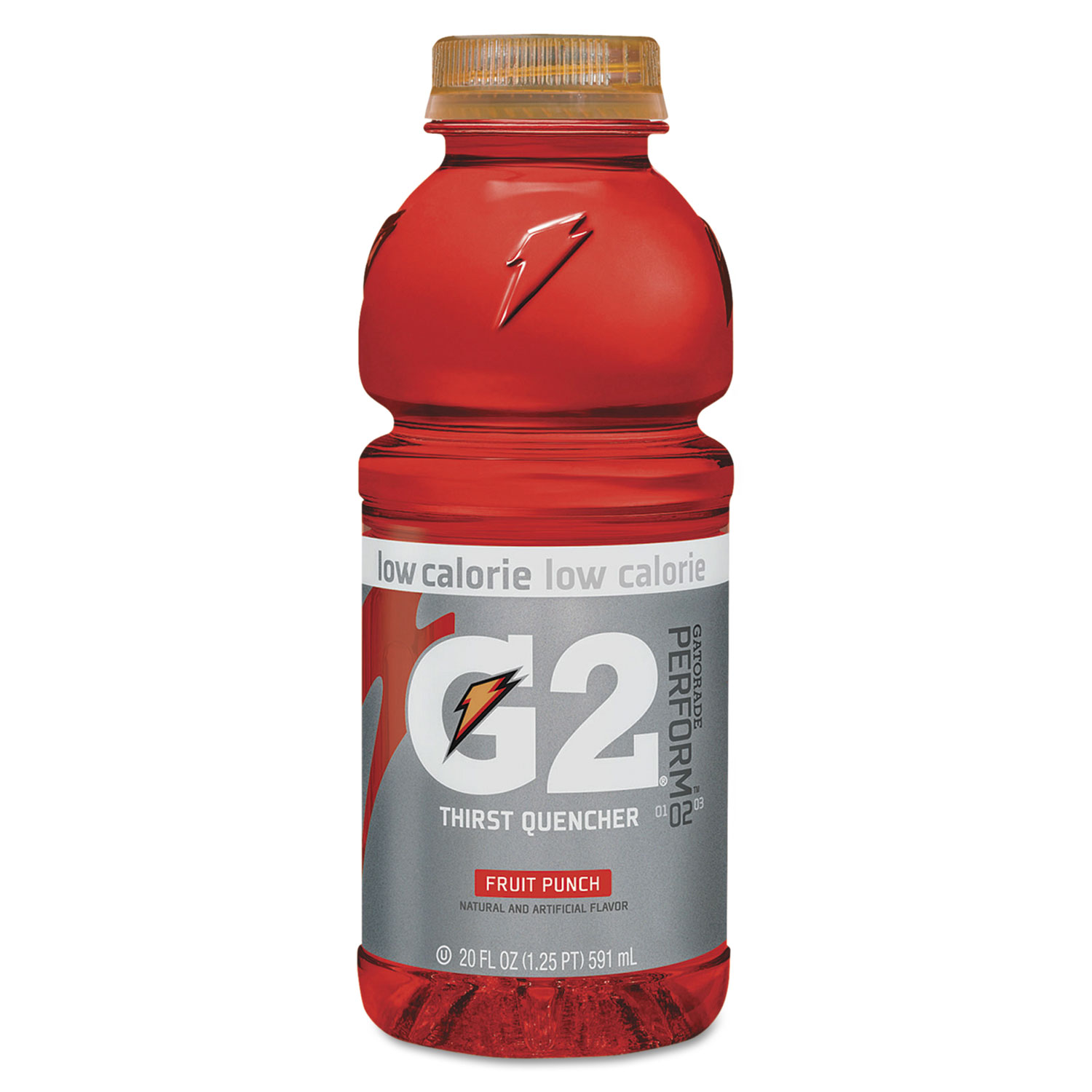  Gatorade 052000204056 G2 Perform 02 Low-Calorie Thirst Quencher, Fruit Punch, 20 oz Bottle, 24/Carton (QKR04053) 