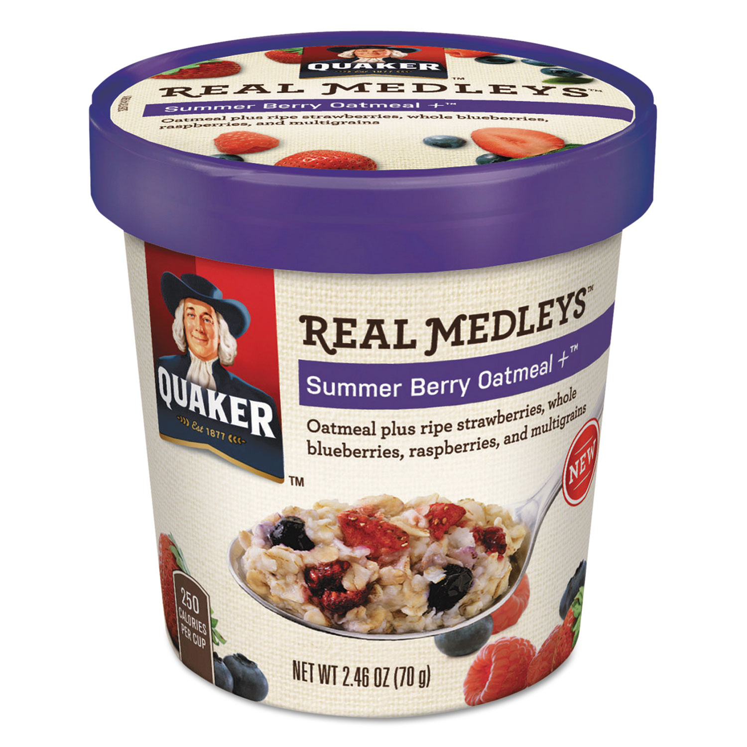 Real Medleys Oatmeal, Summer Berry Oatmeal+, 2.46oz Cup, 12/Carton