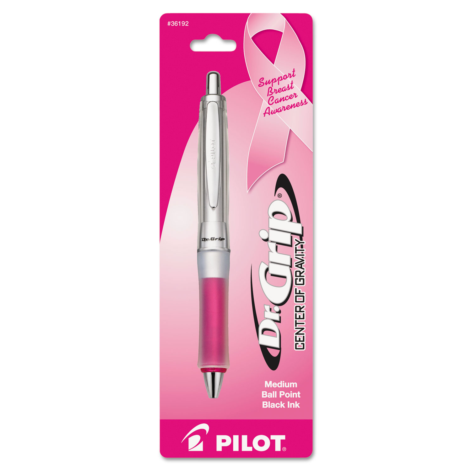  Pilot 36192 Dr. Grip Center of Gravity Retractable Ballpoint Pen, 1mm, Black Ink, Silver/Pink Barrel (PIL36192) 
