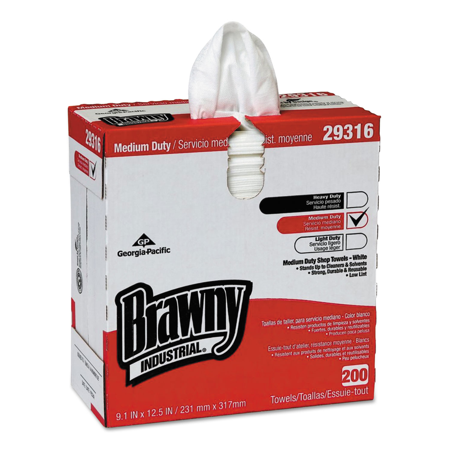 Brawny Industrial Lightweight Shop Towel, 9 1/10 x 12 1/2, White, 2000/Carton