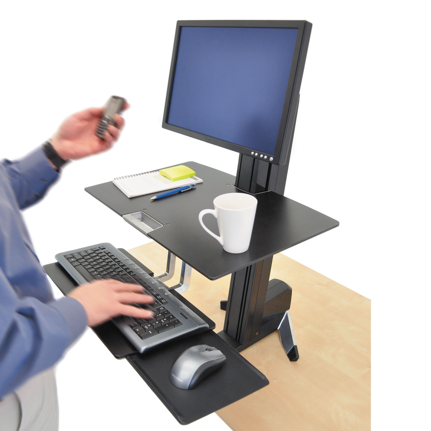 WorkFit-S Sit-Stand Workstation w/Worksurface, LCD LD Monitor, Aluminum/Black