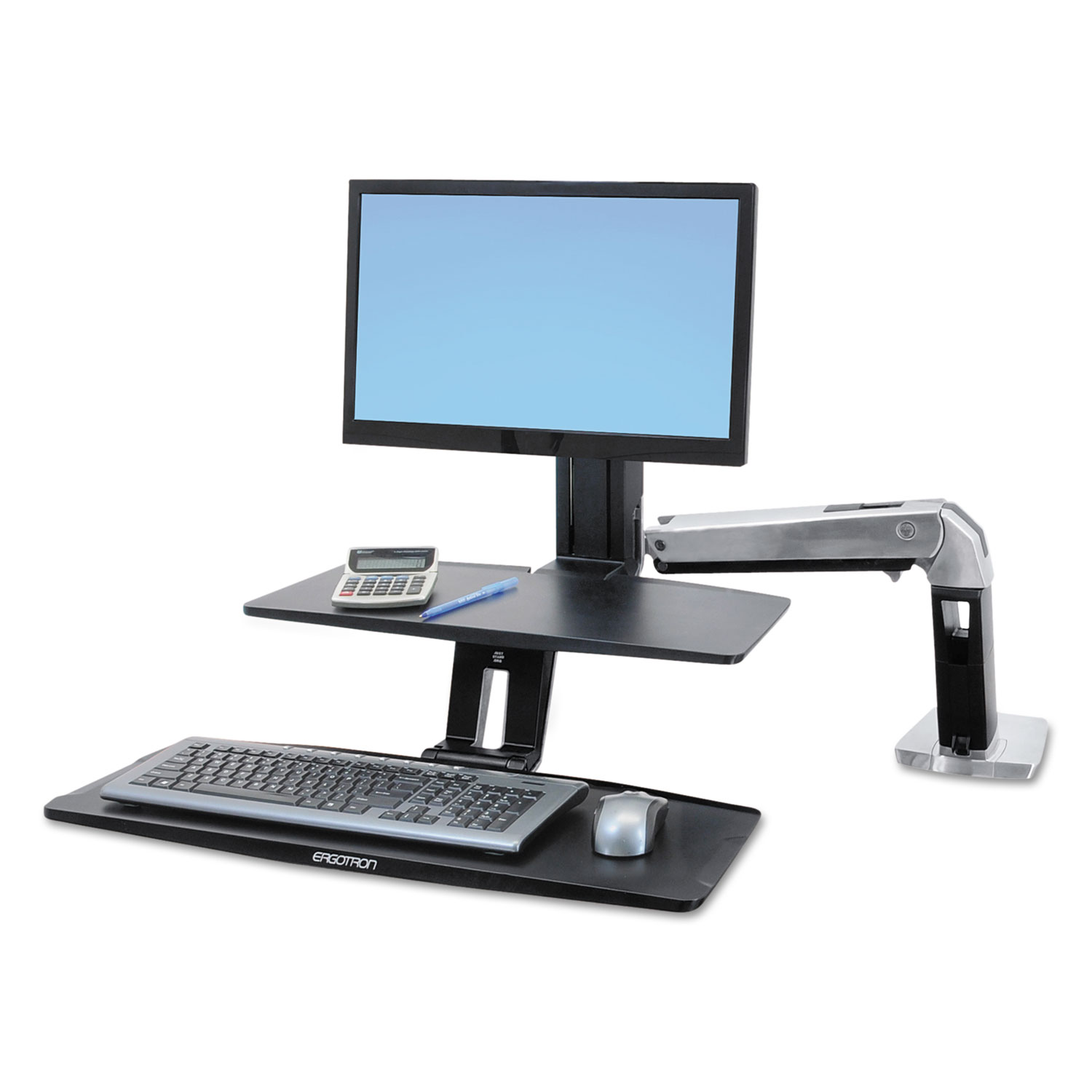  WorkFit by Ergotron 24-390-026 WorkFit-A Sit-Stand Workstation with Suspended Keyboard, Single LD, 21.5w x 11d x 37h, Aluminum/Black (ERG24390026) 