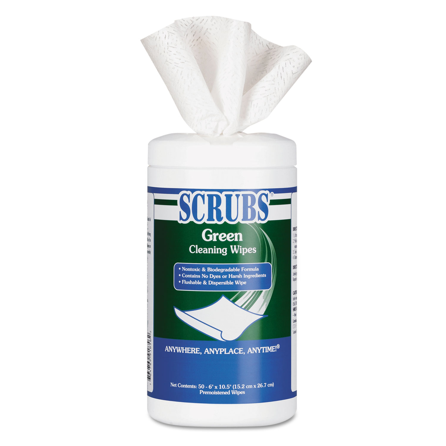  SCRUBS 91856 Green Cleaning Wipes, 6 x 10 1/2, 50/Container (ITW91856) 