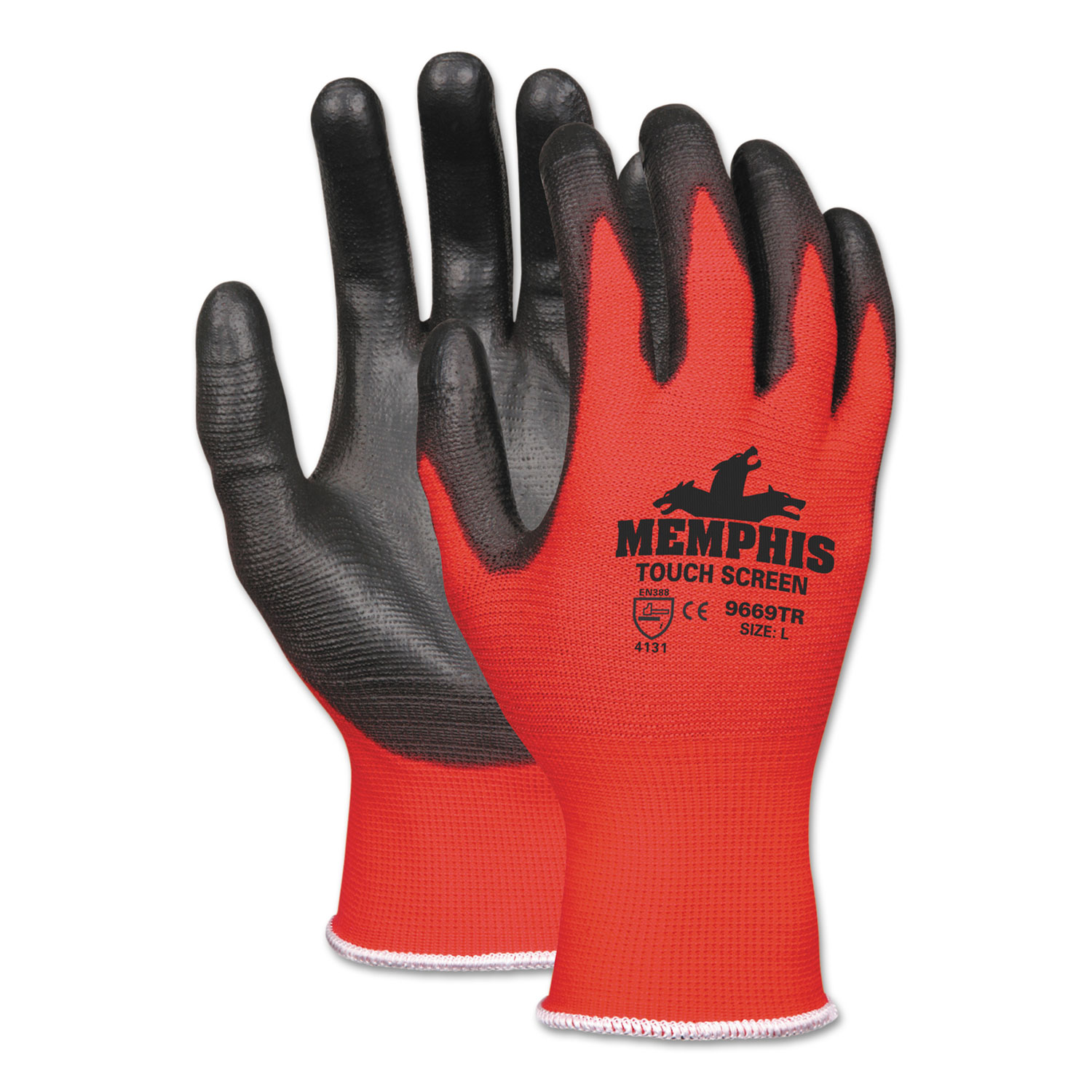 Touch Screen Nylon/Polyurethane Gloves, Black/Red, Large