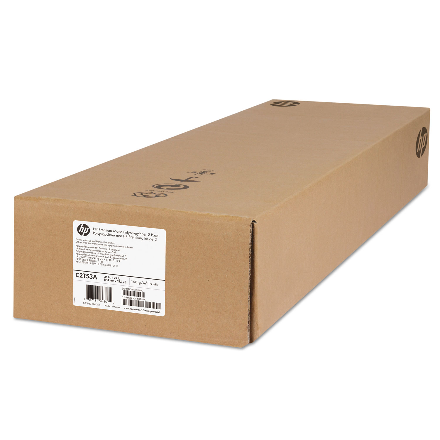  HP C2T53A Premium Matte Polypropylene Paper, 2 Core, 36 x 75 ft, Matte White, 2/Pack (HEWC2T53A) 