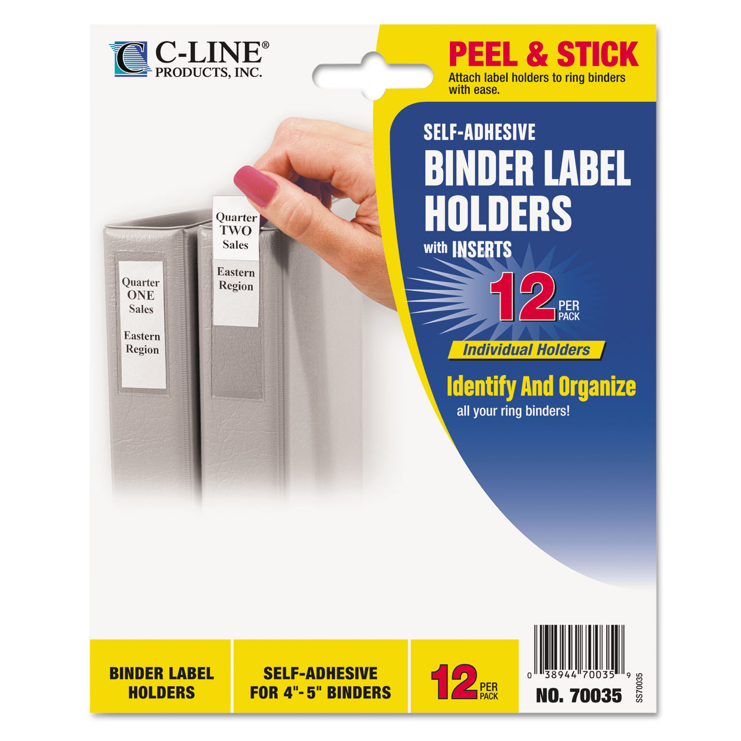  C-Line 70035 Self-Adhesive Ring Binder Label Holders, Top Load, 2 3/4 x 3 5/8, Clear, 12/Pack (CLI70035) 