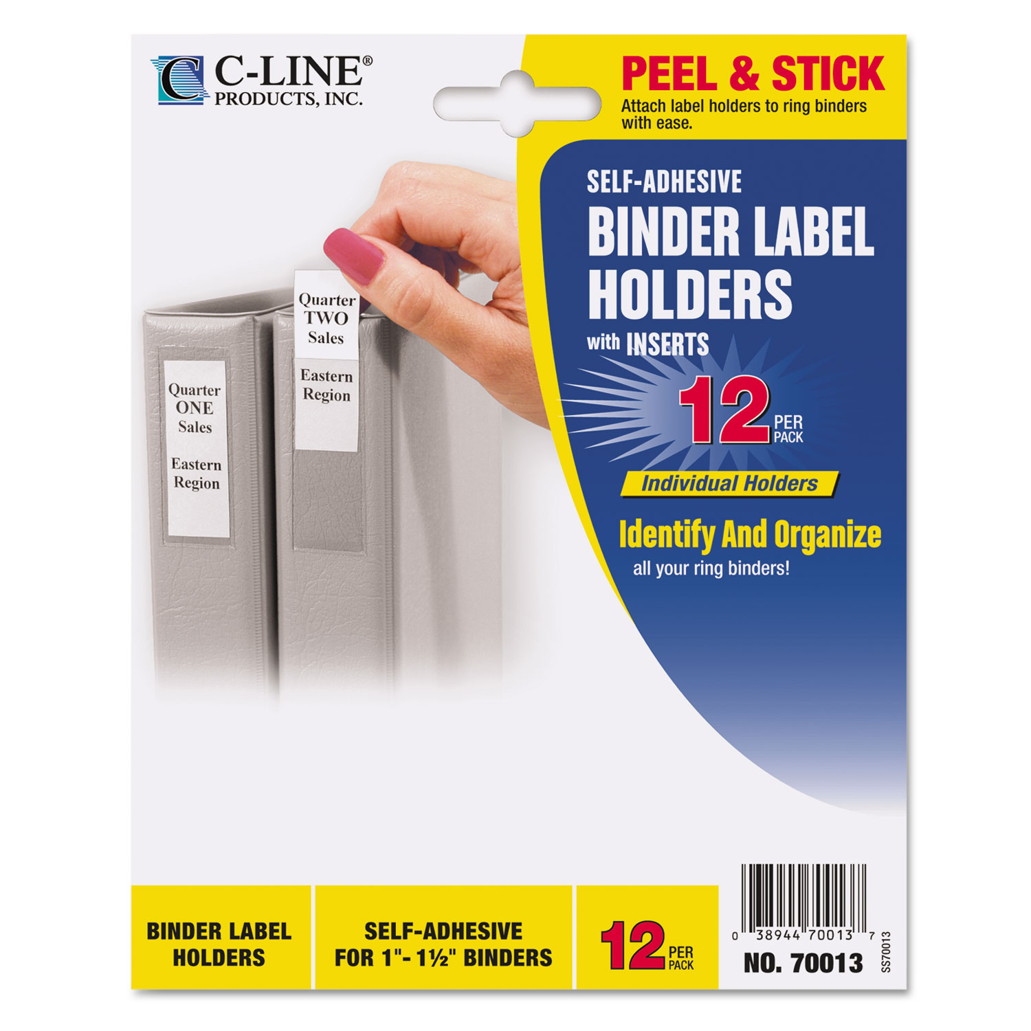  C-Line 70013 Self-Adhesive Ring Binder Label Holders, Top Load, 1 x 2 13/16, Clear, 12/Pack (CLI70013) 