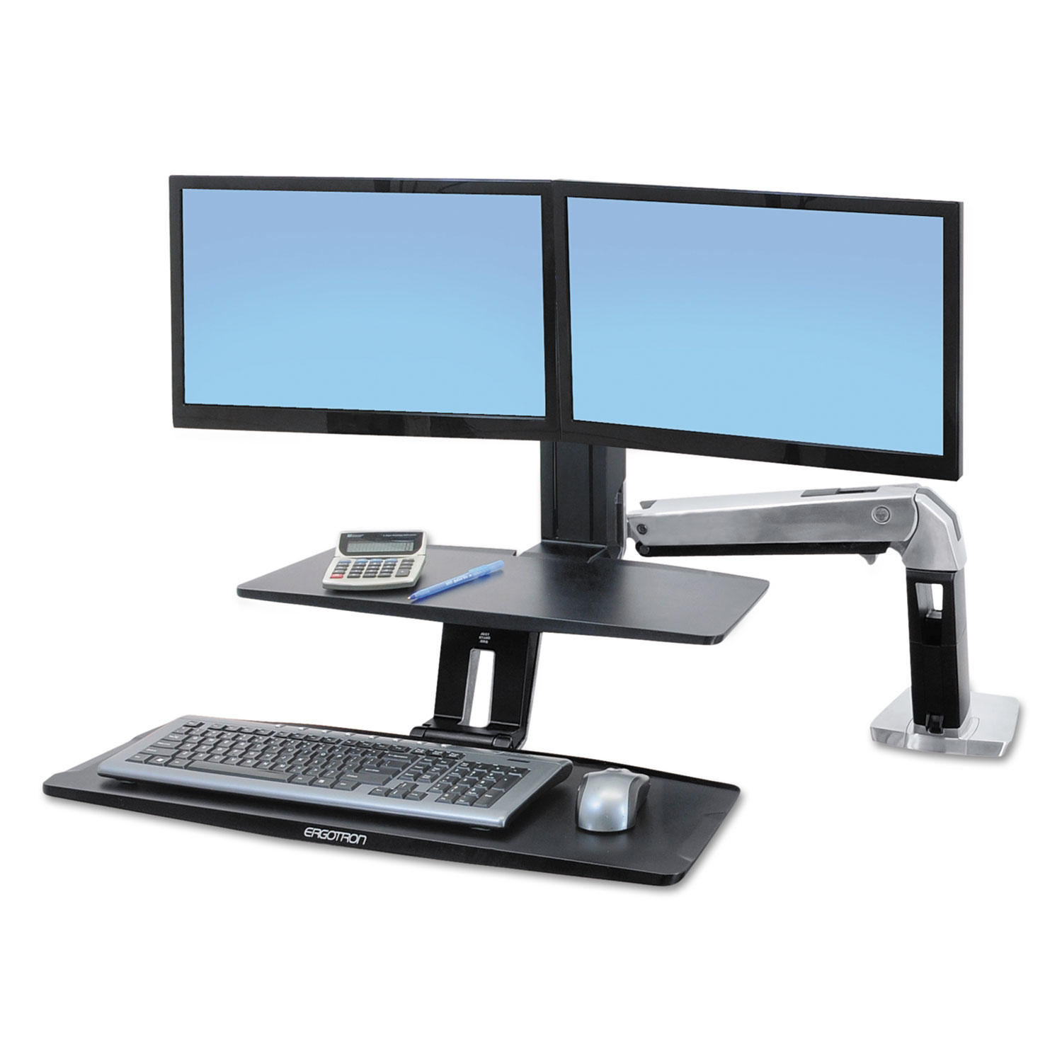  WorkFit by Ergotron 24-392-026 WorkFit-A Sit-Stand Workstation with Suspended Keyboard, Dual, 21.5w x 11d x 37h, Aluminum/Black (ERG24392026) 