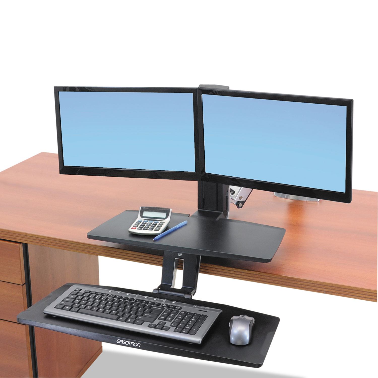 WorkFit-A Sit-Stand Workstation w/Suspended Keyboard, Dual, Aluminum/Black