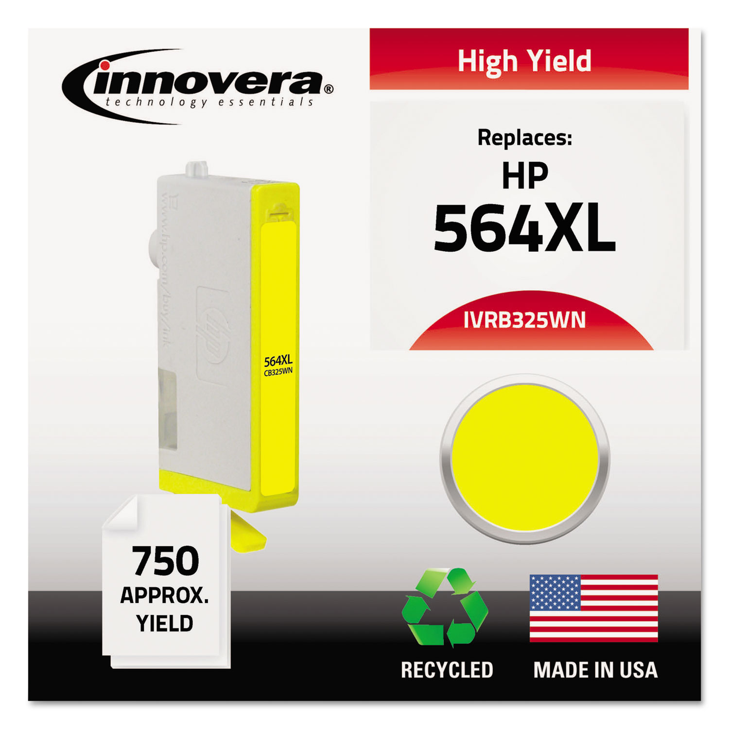  Innovera IVRB325WN Remanufactured CB325WN (564XL) High-Yield Ink, 750 Page-Yield, Yellow (IVRB325WNC) 