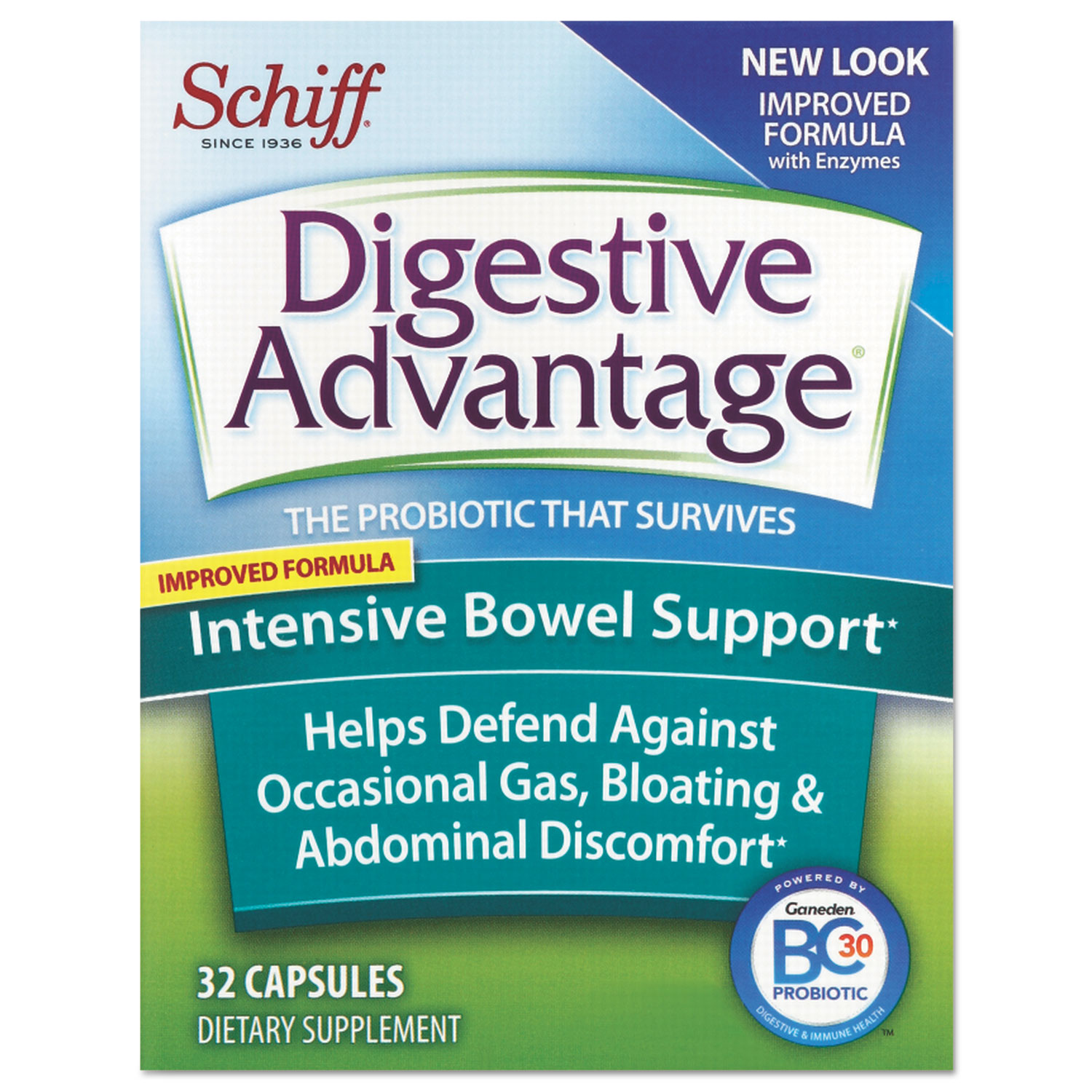  Digestive Advantage 15066-00116 Probiotic Intensive Bowel Support Capsule, 32 Count, 36/Carton (DVA00116) 