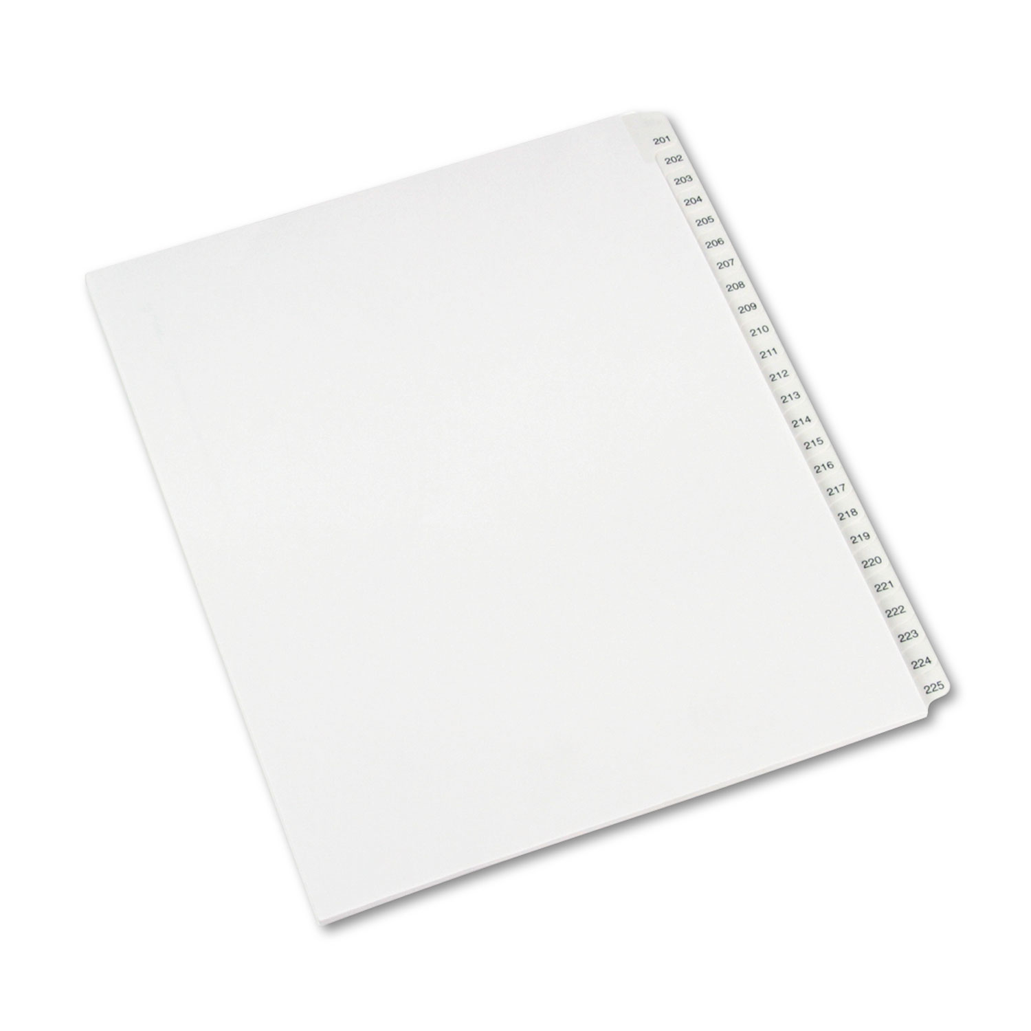 Allstate-Style Legal Exhibit Side Tab Dividers, 25-Tab, 201-225, Letter, White