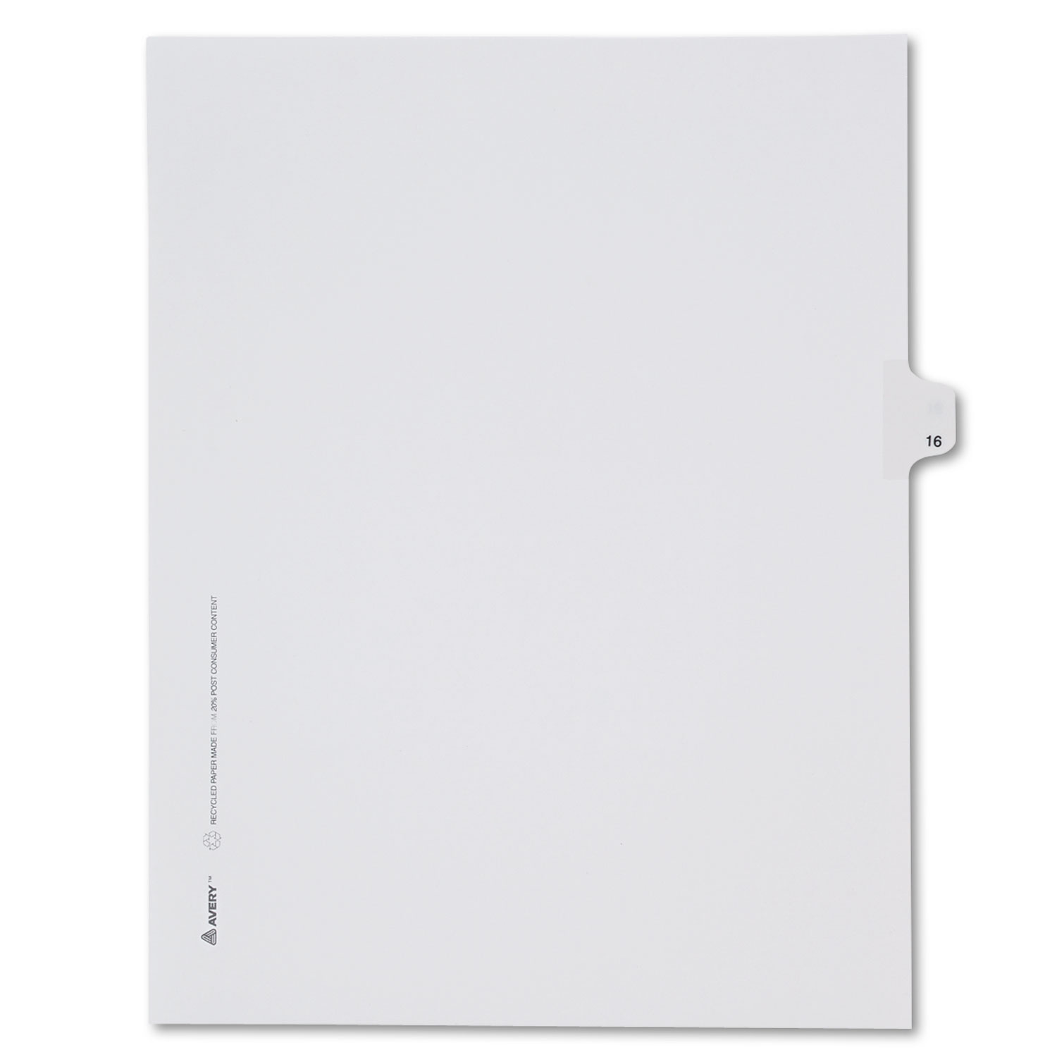 Allstate-Style Legal Exhibit Side Tab Divider, Title: 16, Letter, White, 25/Pack