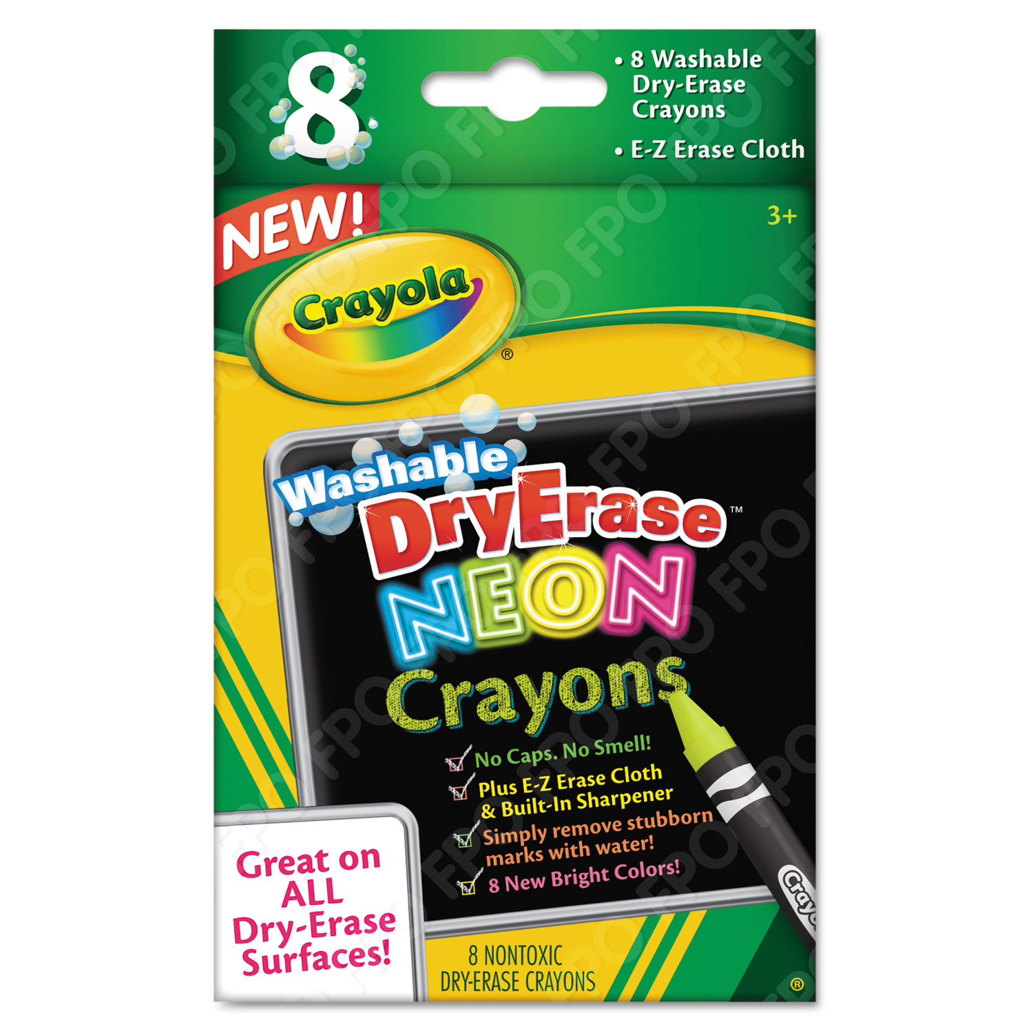  Crayola 98-8605 Washable Dry Erase Crayons w/E-Z Erase Cloth, Assorted Neon Colors, 8/Pack (CYO988605) 