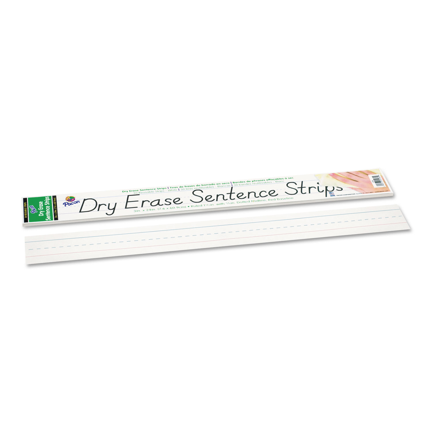 Dry Erase Sentence Strips, 24 x 3, White, 30/Pack