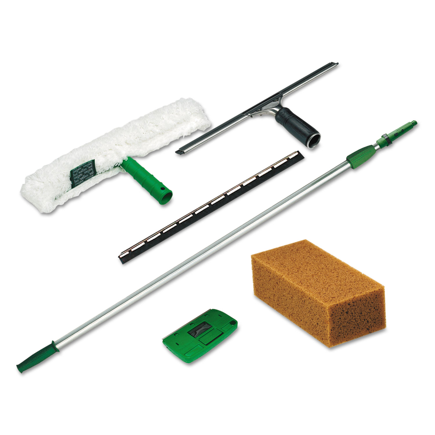  Unger PWK00 Pro Window Cleaning Kit w/8ft Pole, Scrubber, Squeegee, Scraper, Sponge (UNGPWK00) 