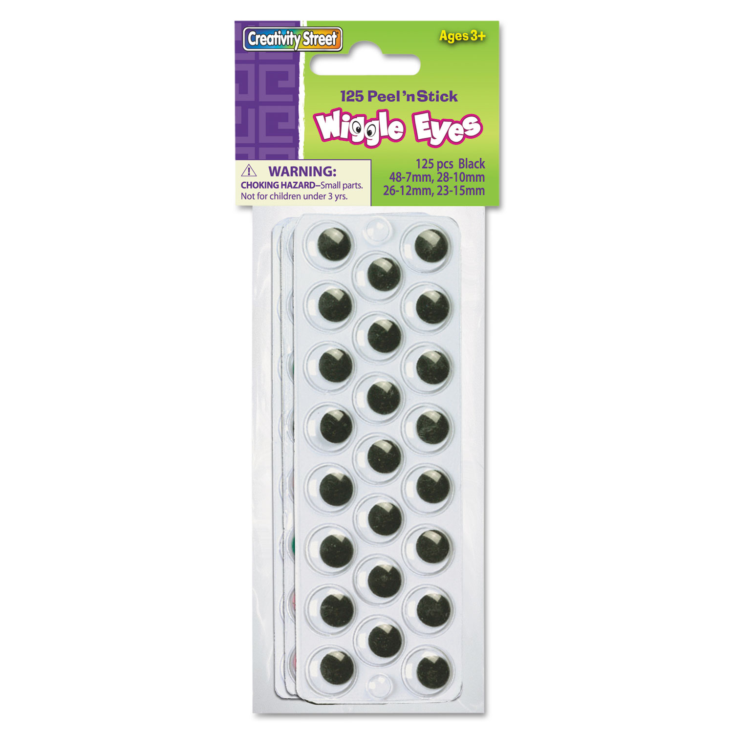 Peel N Stick Wiggle Eyes, Assorted Sizes, Black, 125/Pack