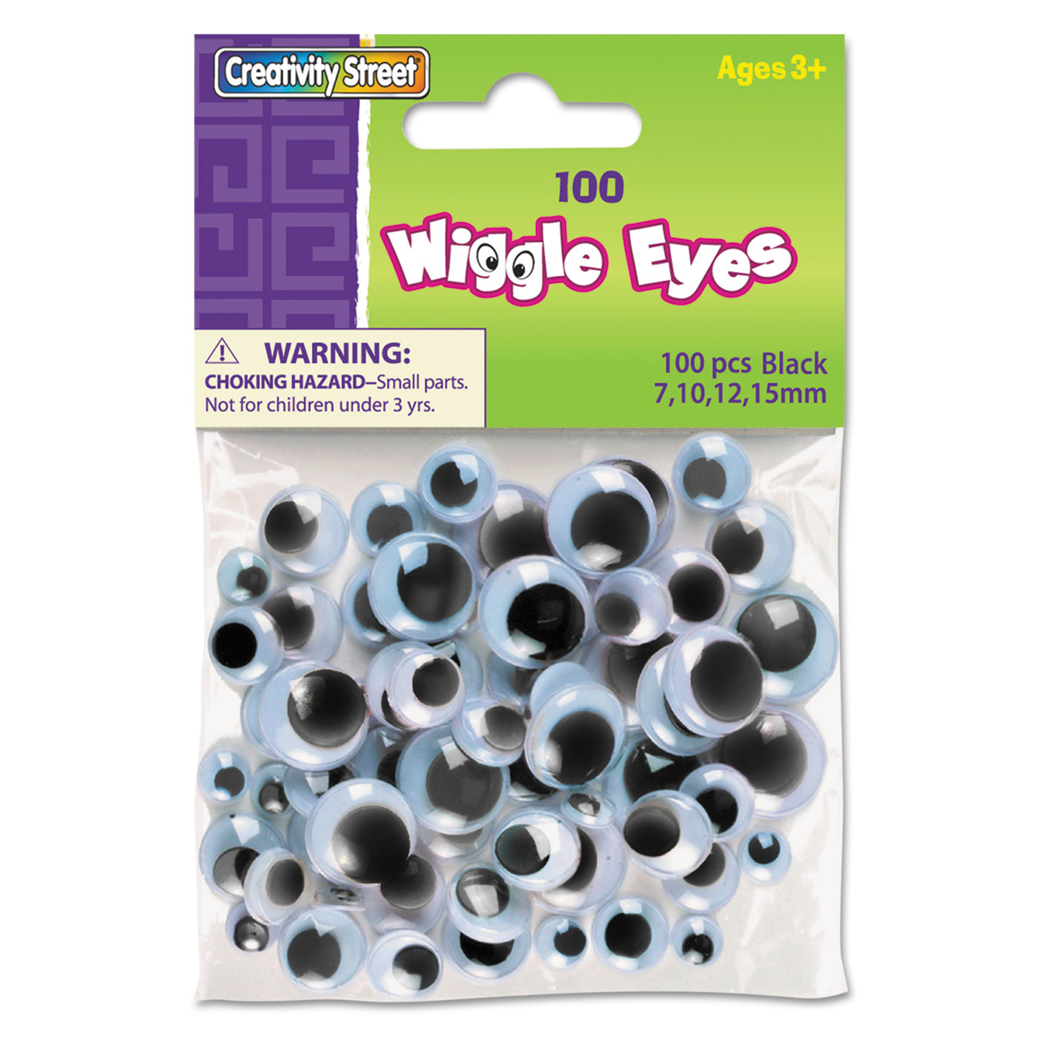 Wiggle Eyes Assortment, Assorted Sizes, Black, 100/Pack