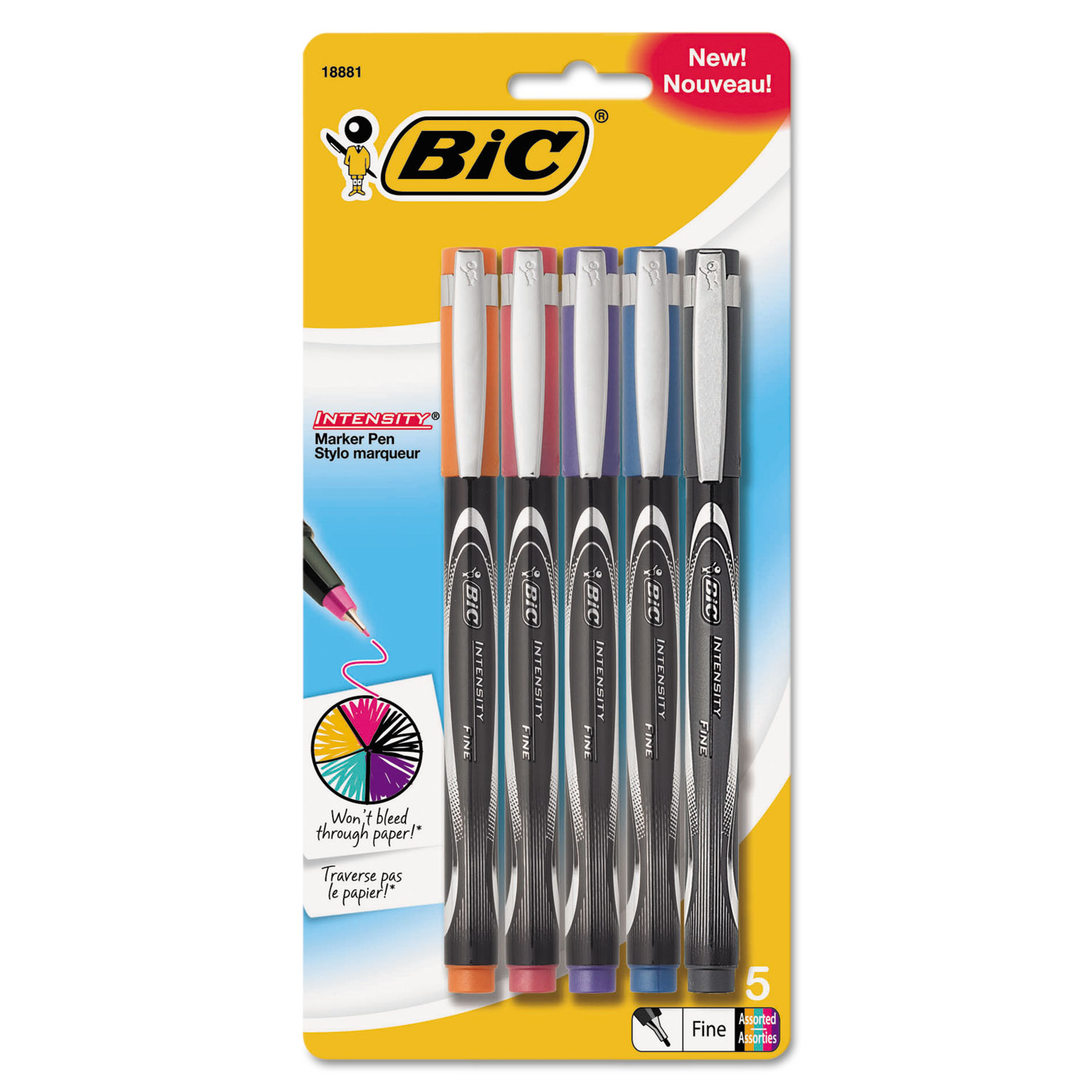  BIC FPINAP51-AST Intensity Stick Marker Pen, 0.5mm, Assorted Fashion Color Ink/Barrel, 5/Pack (BICFPINAP51AST) 