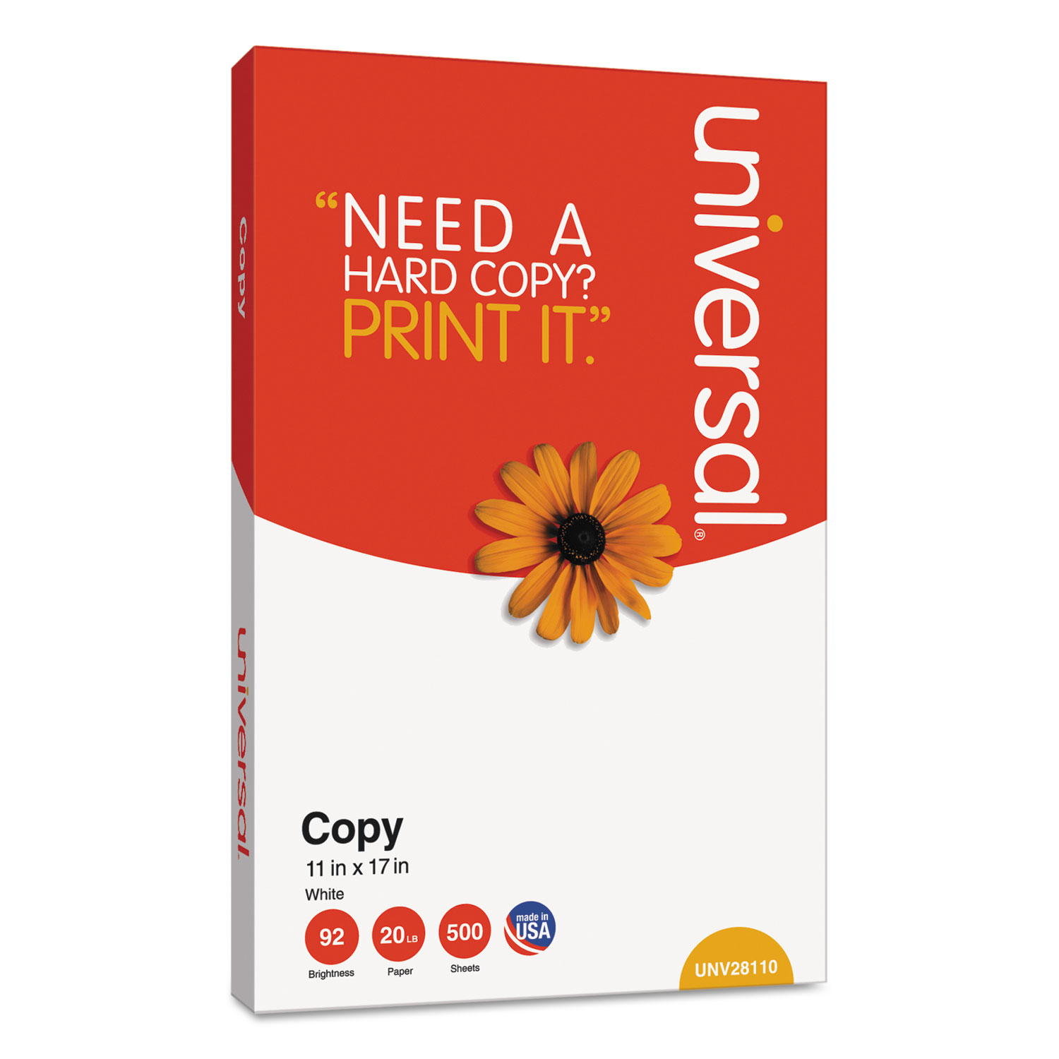 Copy Paper, 92 Bright, 20lb, 11 x 17, White, 500 Sheets/Ream, 5 Reams/Carton