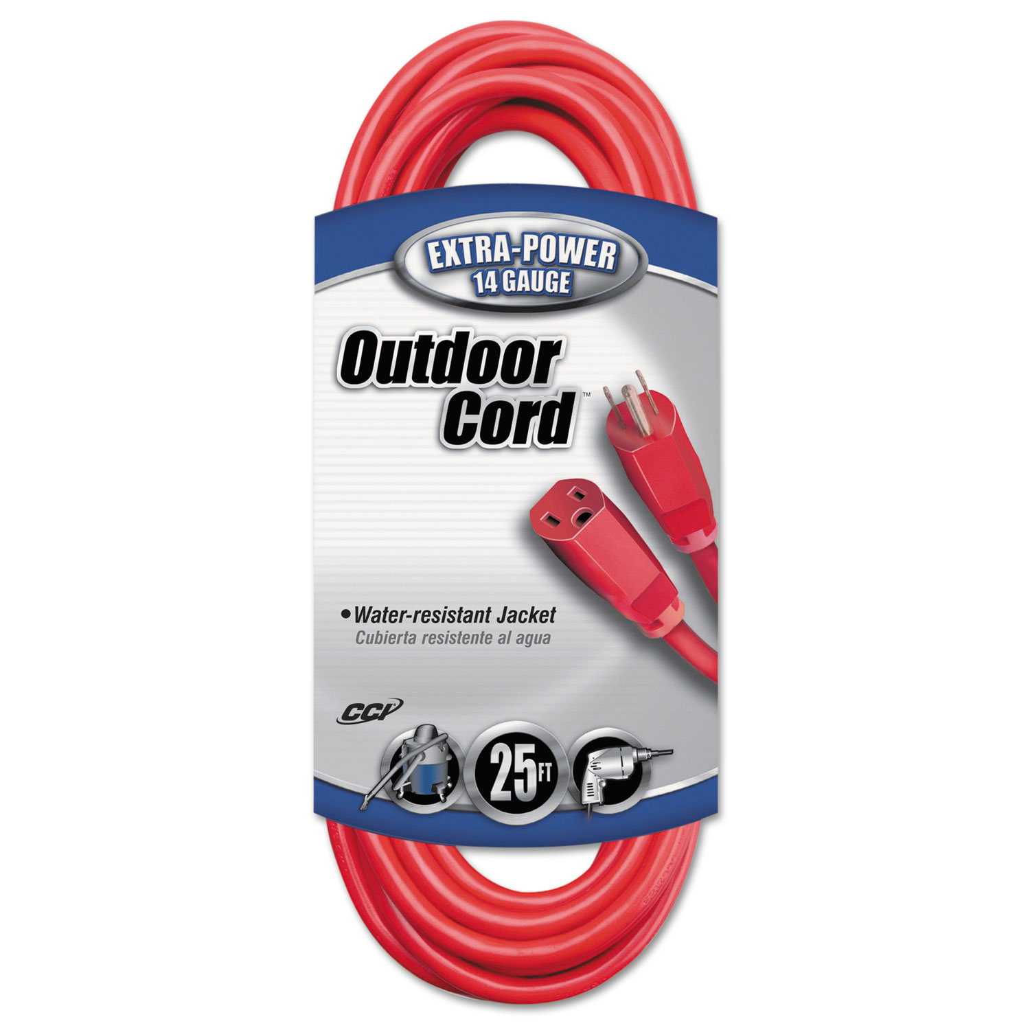 Vinyl Outdoor Extension Cord, 25ft, 15 Amp, Red