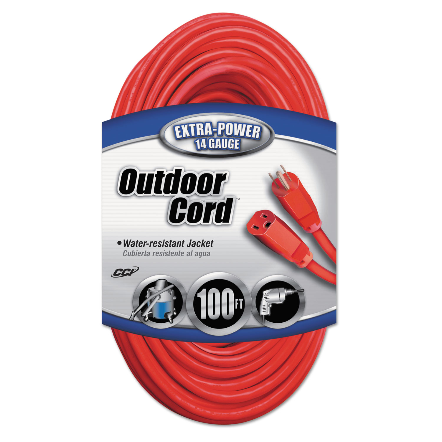 Vinyl Outdoor Extension Cord, 100ft, 13 Amp, Red