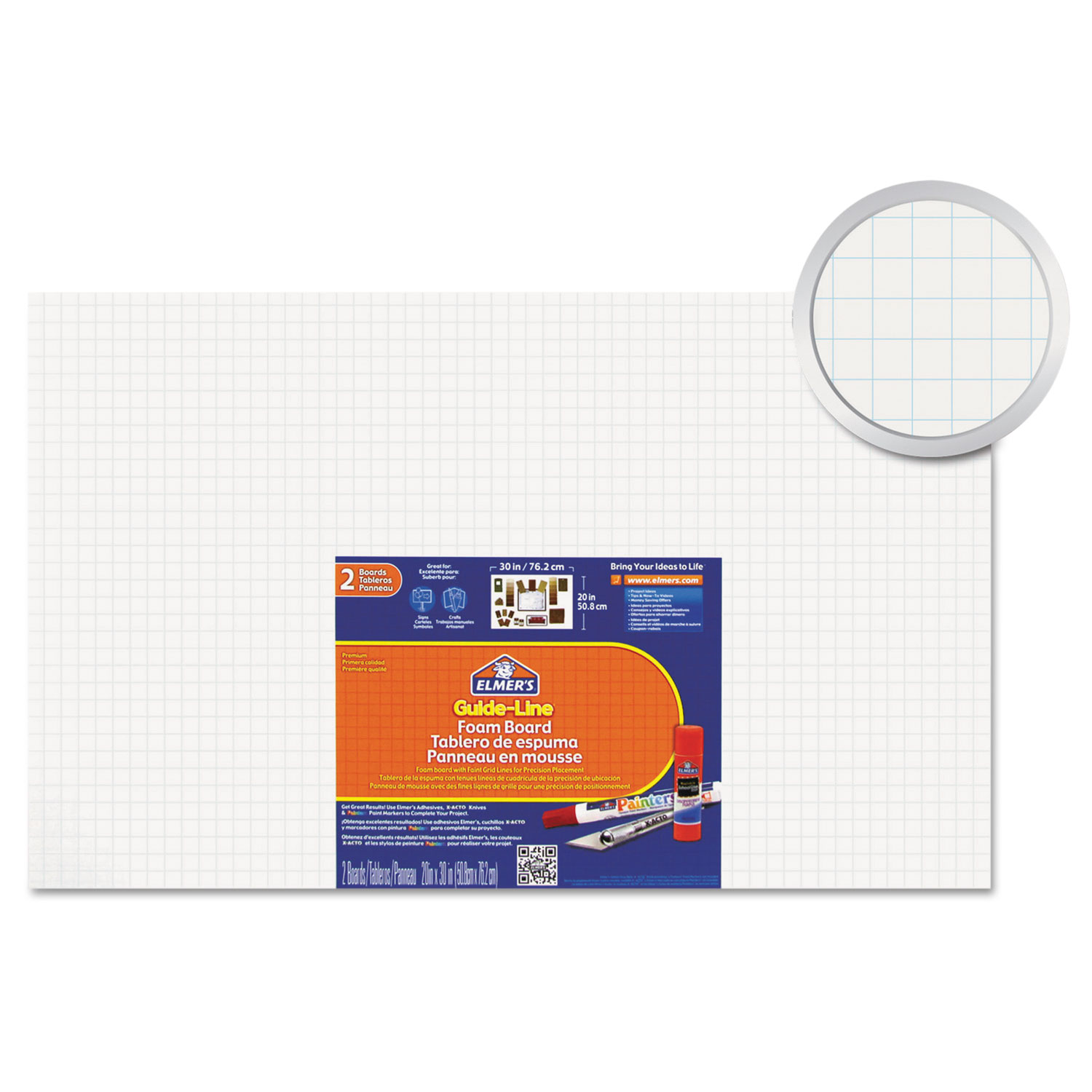  Elmer's 905100 Guide-Line Paper-Laminated Polystyrene Foam Display Board, 30 x 20, White, 2/PK (EPI905100) 