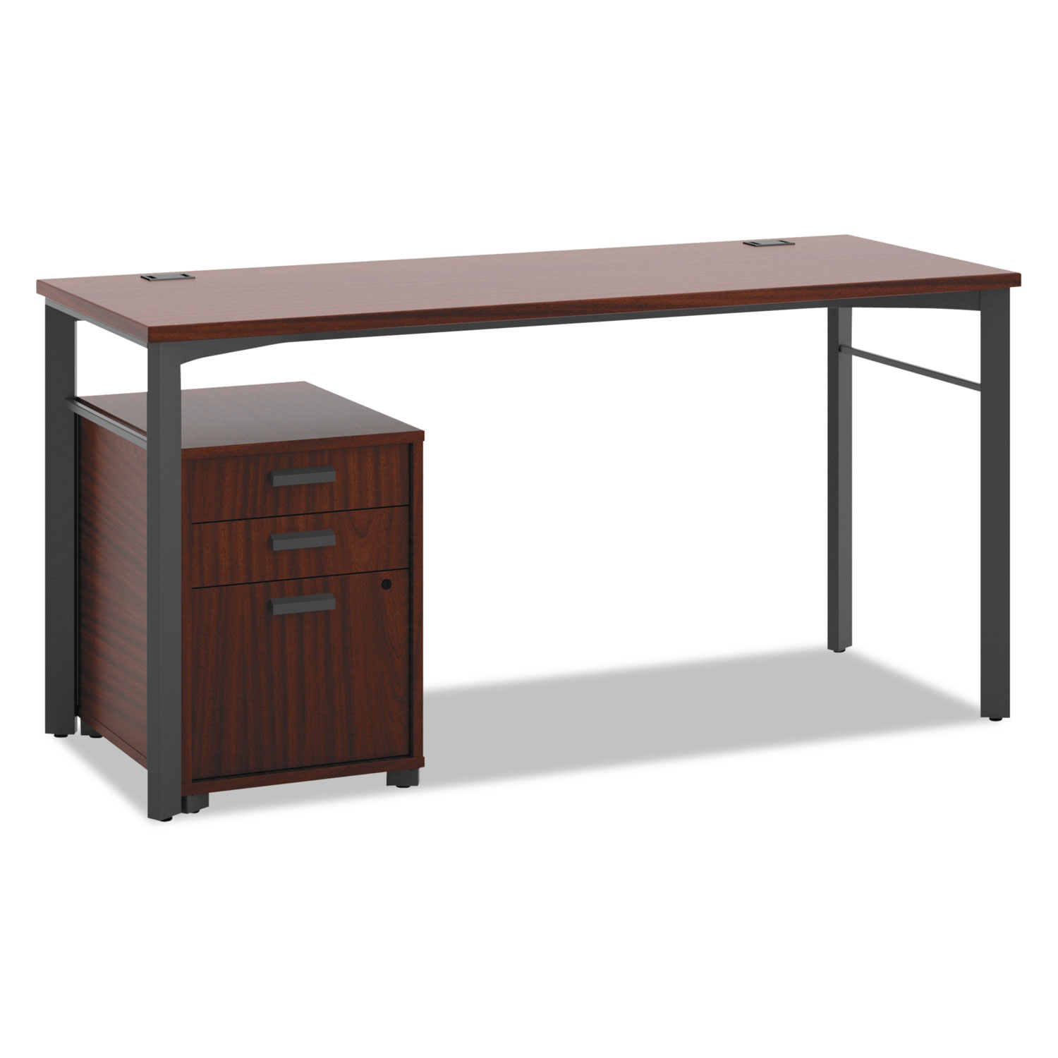 Manage Series Table Desk with Pedestal, 60w x 23-1/2d x 29-1/2h, Chestnut