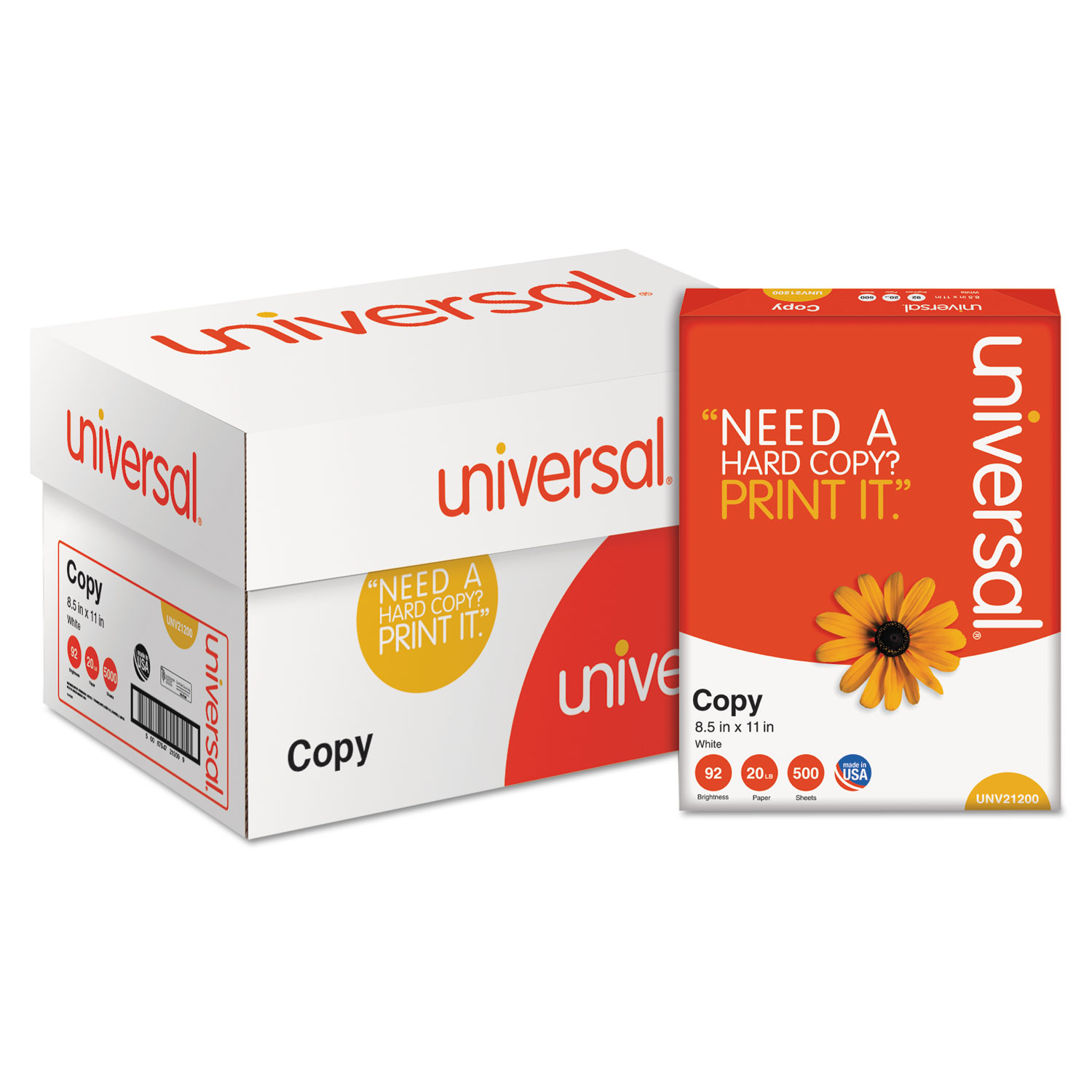 Universal® Copy Paper, 92 Bright, 20 lb Bond Weight, 8.5 x 11, White