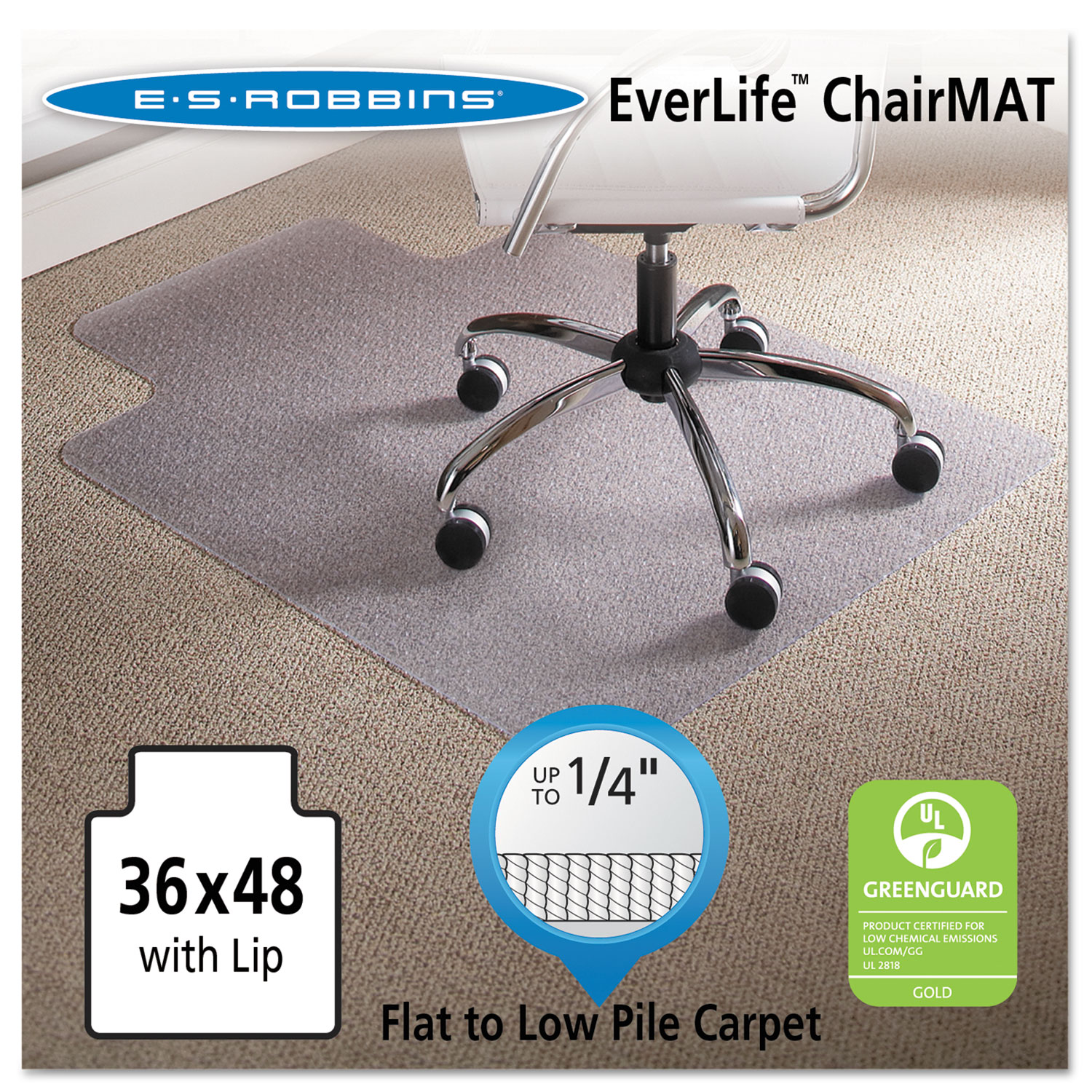 EverLife Light Use Chair Mat for Flat to Low Pile Carpet by ES