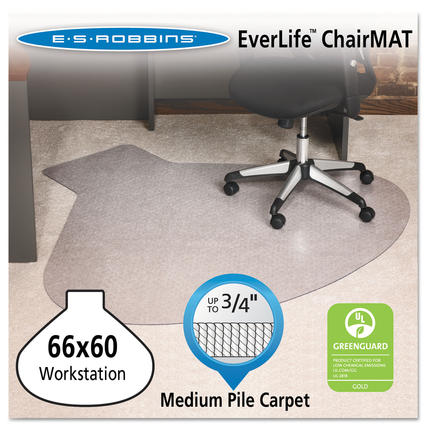 ESR122173 ES Robbins EverLife Chair Mats for Medium Pile Carpet with Lip 
