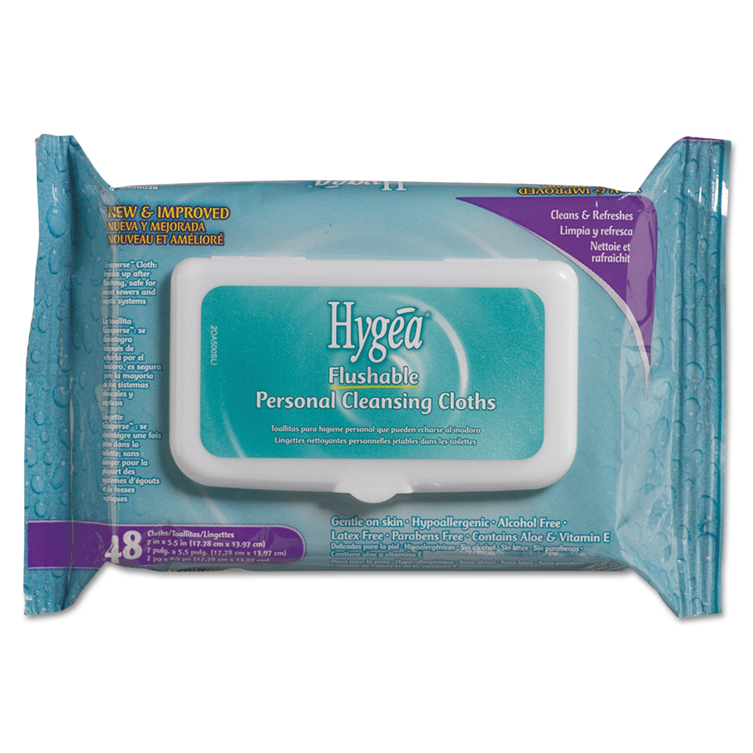  Sani Professional NIC A500F48 Hygea Flushable Personal Cleansing Cloths, 6 1/4x5 3/8, White,48/Pack,12/Carton (NICA500F48) 