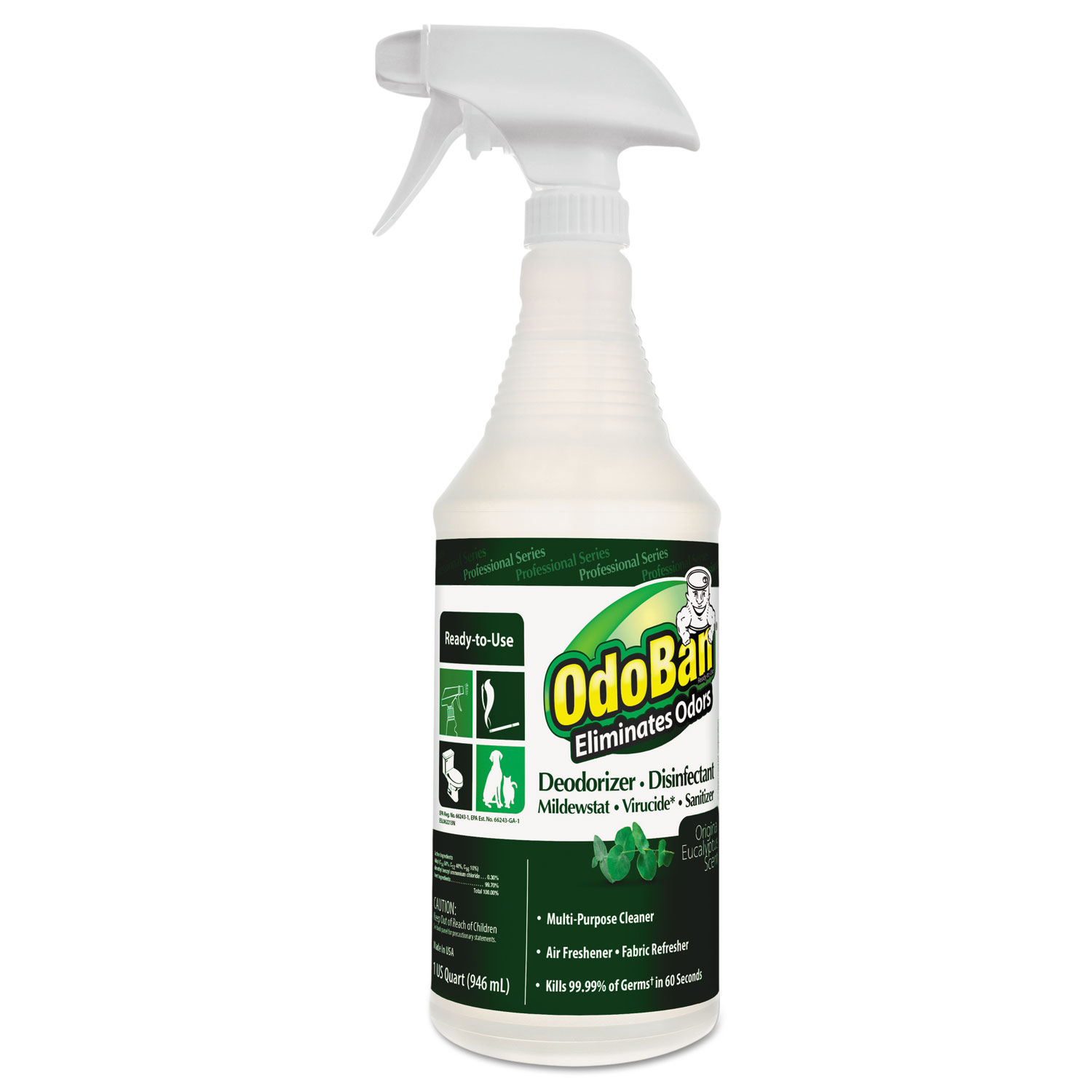 RTU Odor Eliminator and Disinfectant, Eucalyptus Scent, 32oz Spray Bottle