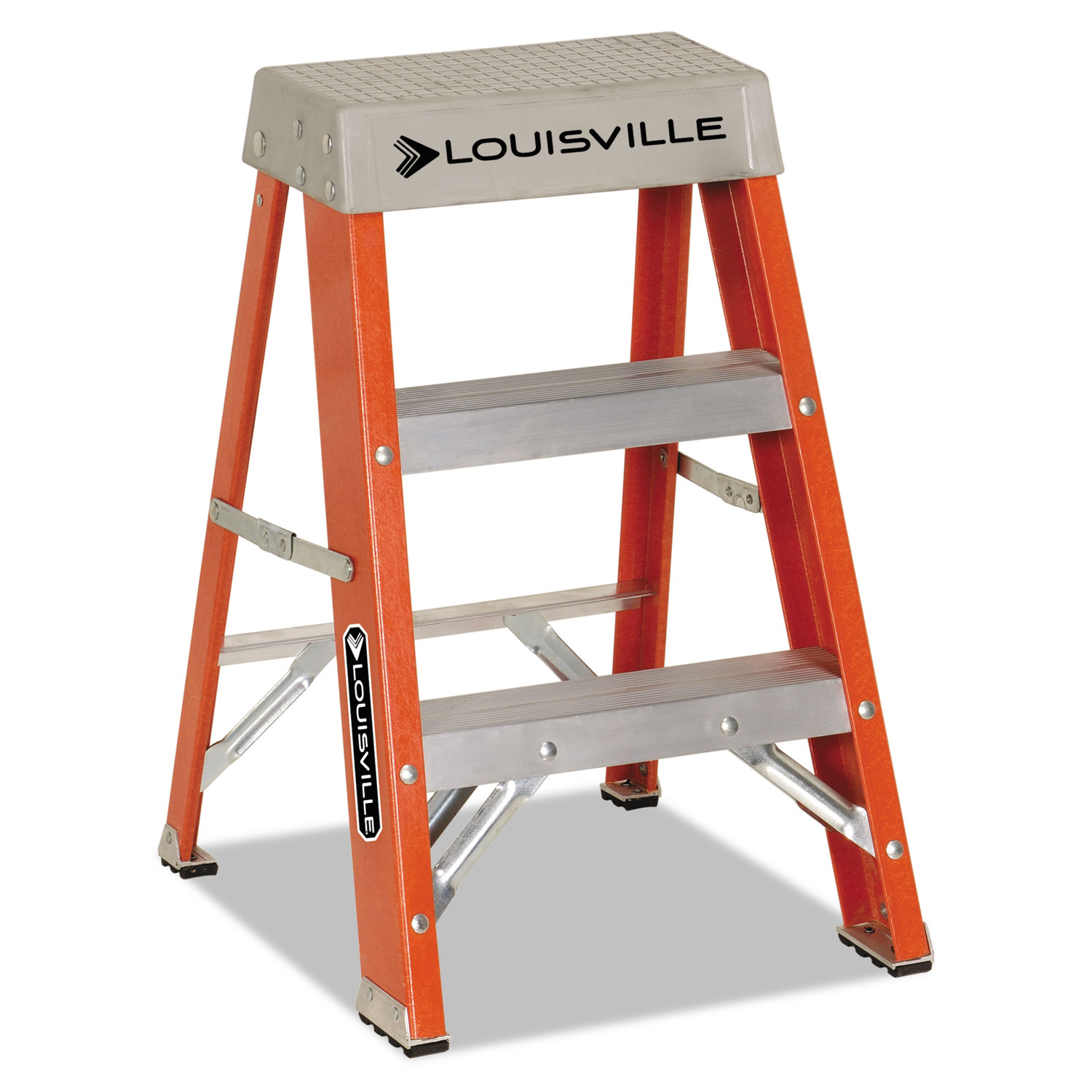  Louisville FS1502 Fiberglass Heavy Duty Step Ladder, 26 Working Height, 300 lbs Capacity, 2 Step, Orange (DADFS1502) 