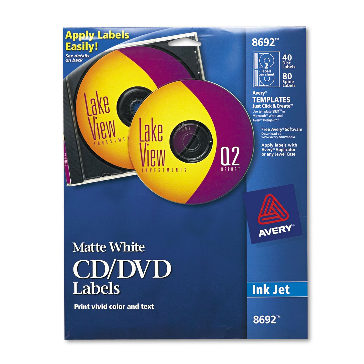  Avery 08692 Inkjet CD Labels, Matte White, 40/Pack (AVE8692) 