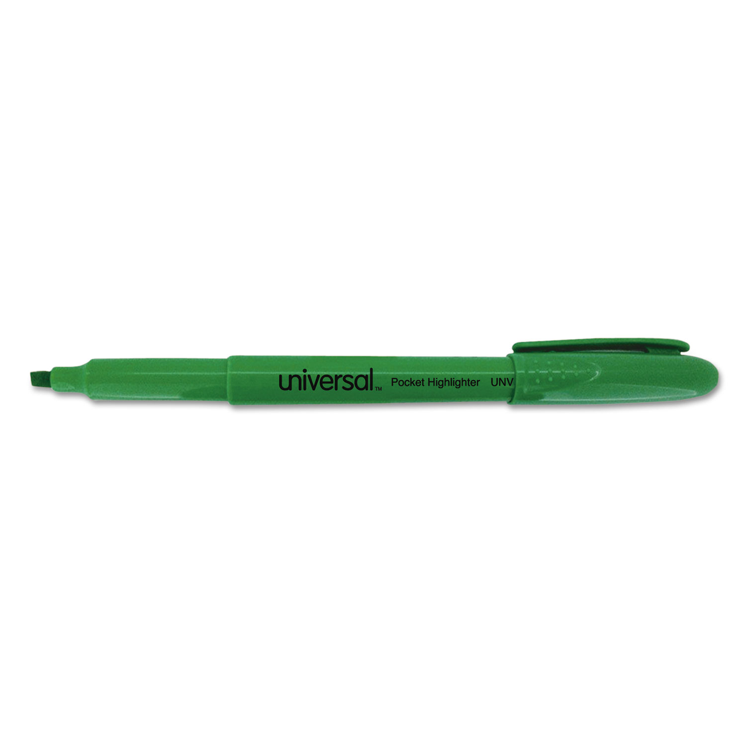 Pocket Clip Highlighter, Chisel Tip, Fluorescent Green Ink, Dozen