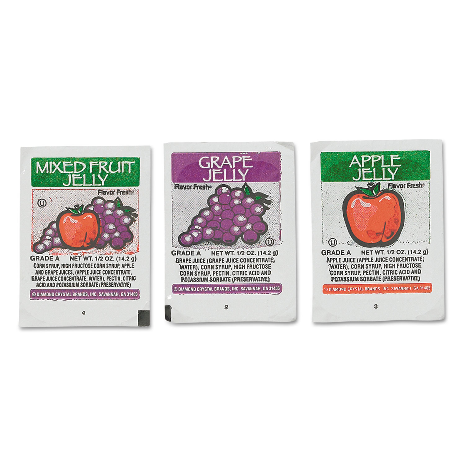 FLAVOR FRESH Jelly, Apple, Grape, Mixed Fruit, 0.5 oz Portion Cup, 200 Cups