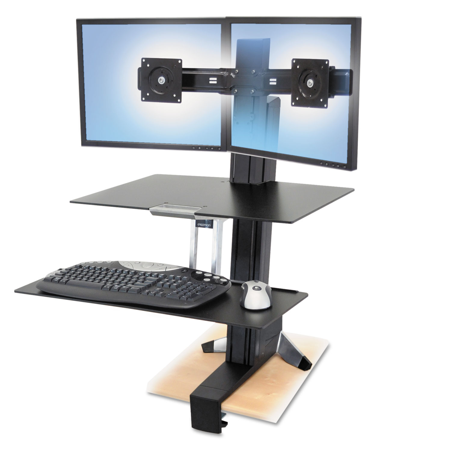  WorkFit by Ergotron 33-349-200 WorkFit-S Sit-Stand Workstation with Worksurface, Dual LCD Monitors, 27w x 15d x 29.5h, Aluminum/Black (ERG33349200) 
