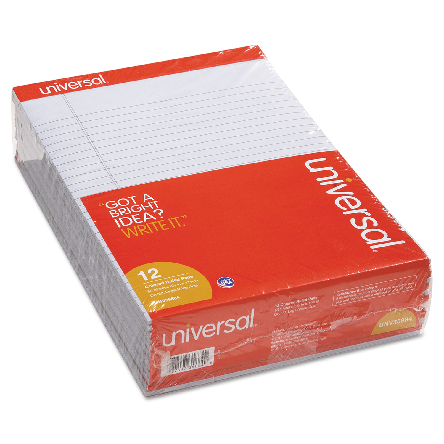  Universal UNV35884 Colored Perforated Writing Pads, Wide/Legal Rule, 8.5 x 11, Orchid, 50 Sheets, Dozen (UNV35884) 