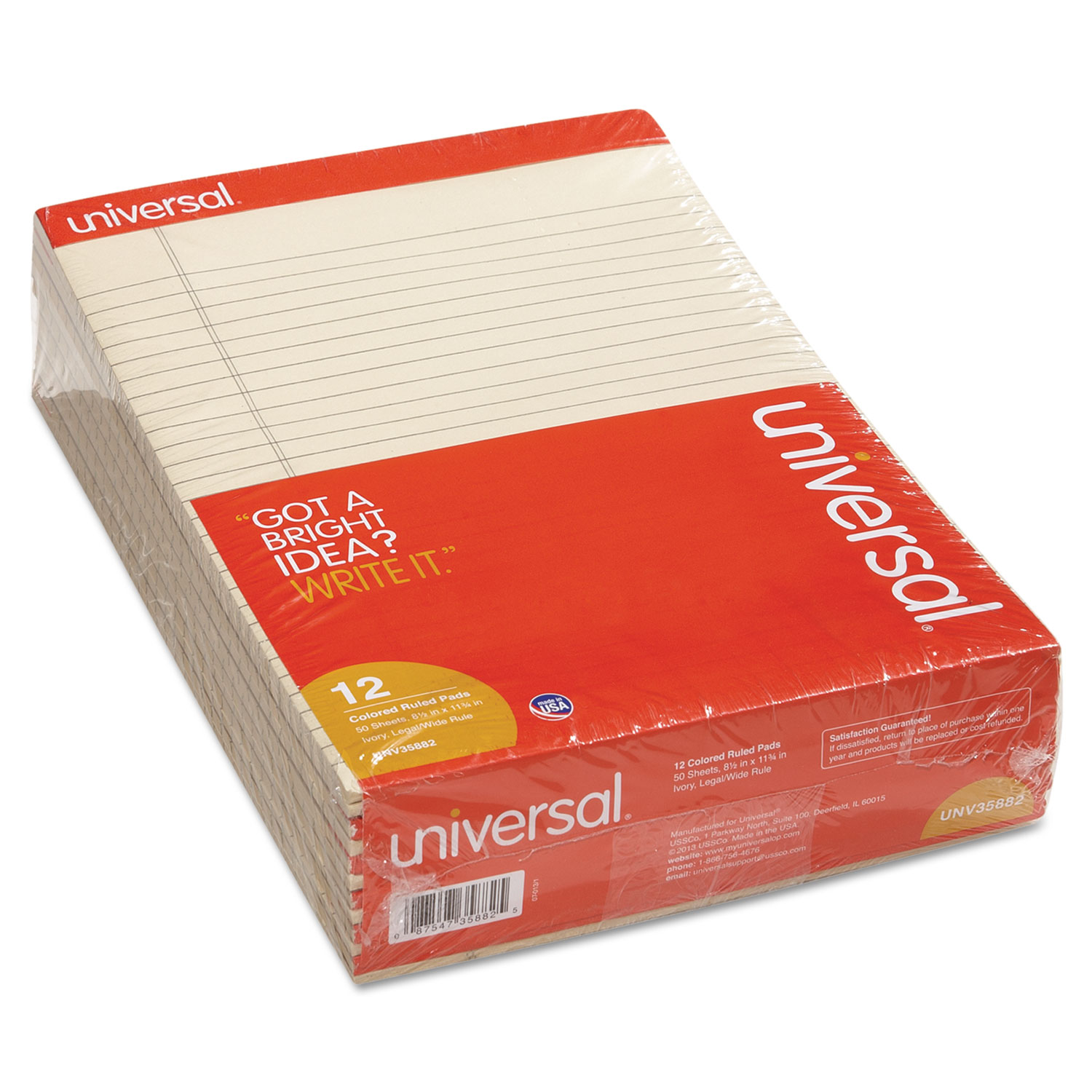  Universal UNV35882 Colored Perforated Writing Pads, Wide/Legal Rule, 8.5 x 11, Ivory, 50 Sheets, Dozen (UNV35882) 