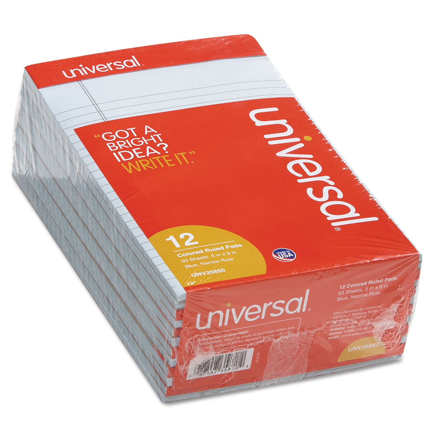  Universal UNV35850 Colored Perforated Writing Pads, Narrow Rule, 5 x 8, Blue, 50 Sheets, Dozen (UNV35850) 