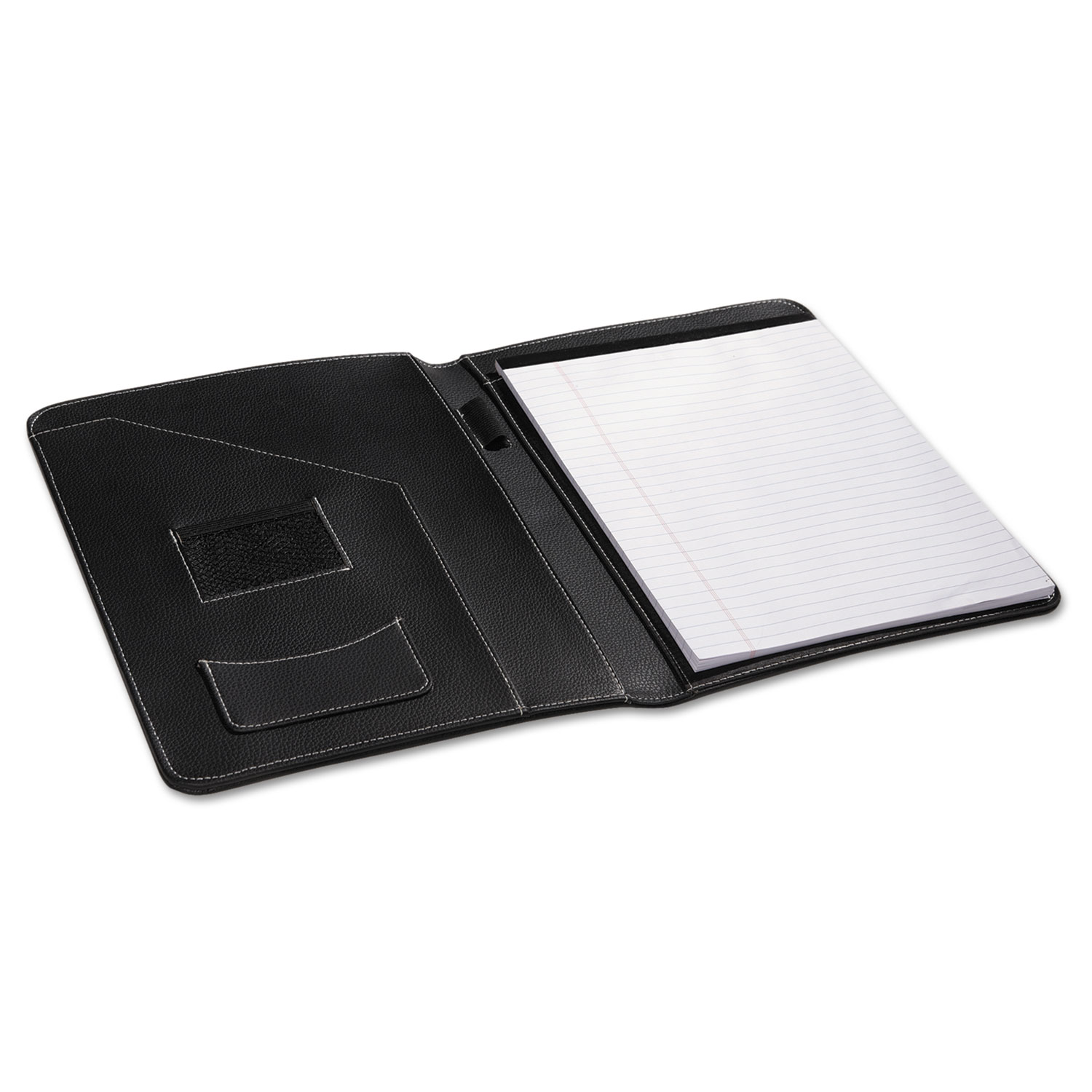 Leather-Look Pad Folio, Inside Flap Pocket w/Card Holder, Black