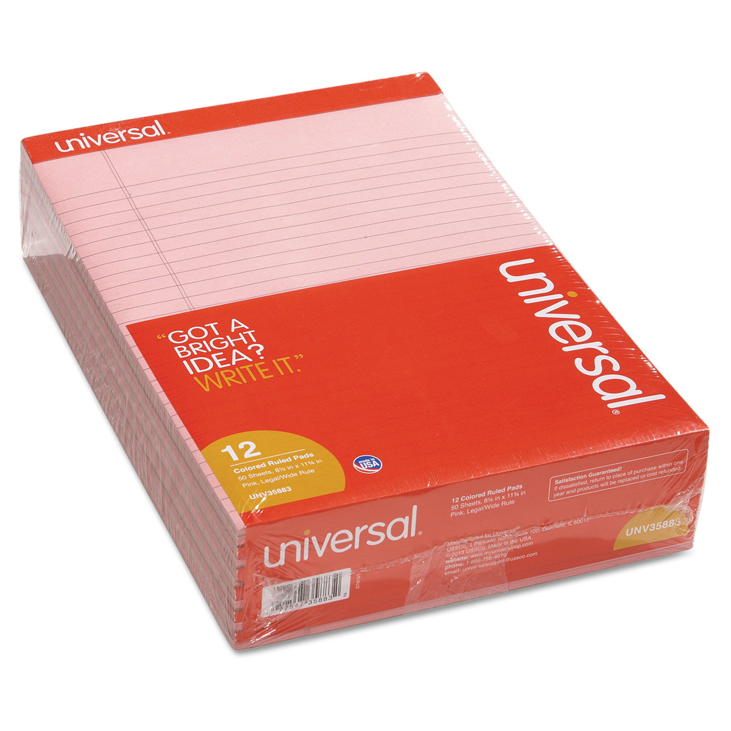  Universal UNV35883 Colored Perforated Writing Pads, Wide/Legal Rule, 8.5 x 11, Pink, 50 Sheets, Dozen (UNV35883) 