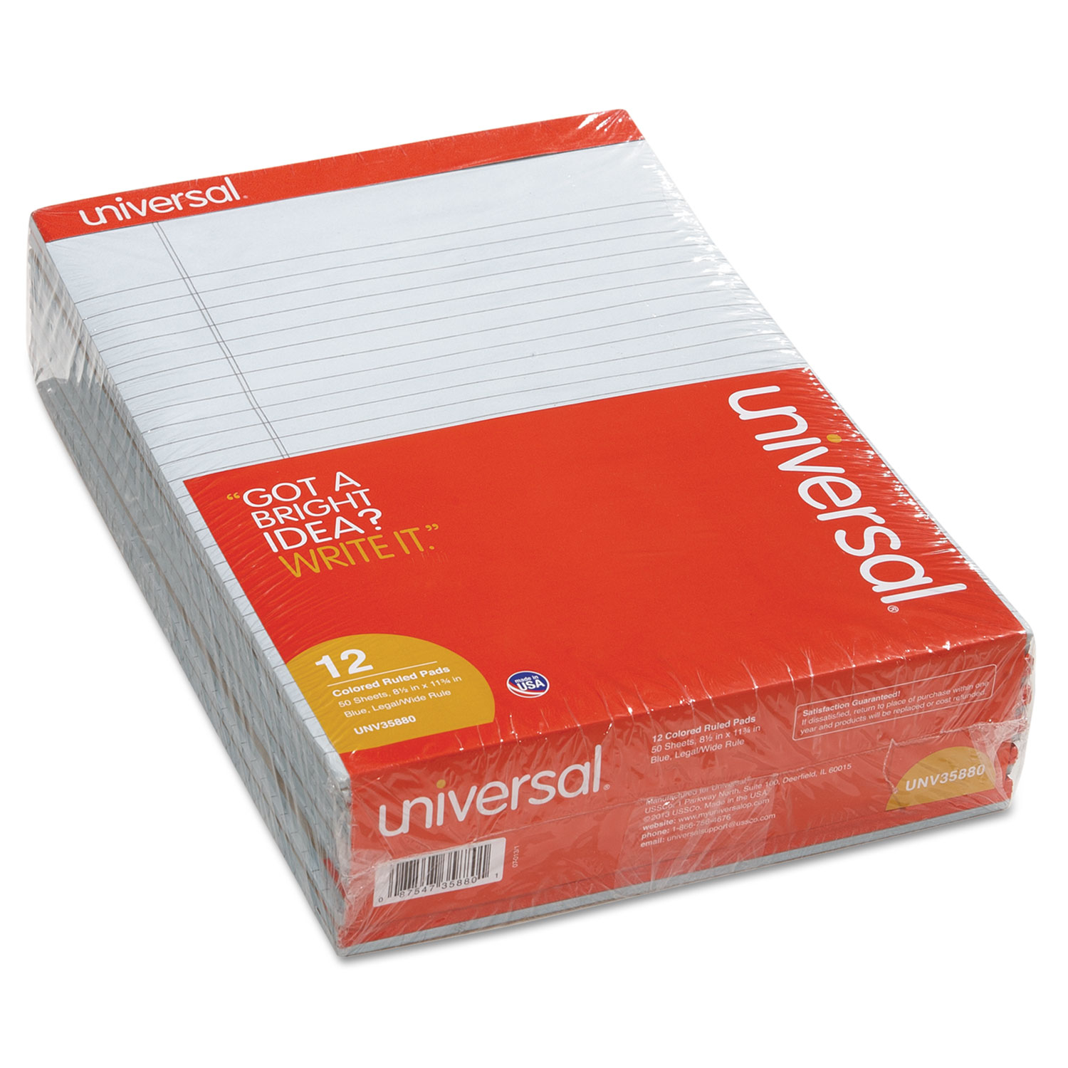  Universal UNV35880 Colored Perforated Writing Pads, Wide/Legal Rule, 8.5 x 11, Blue, 50 Sheets, Dozen (UNV35880) 
