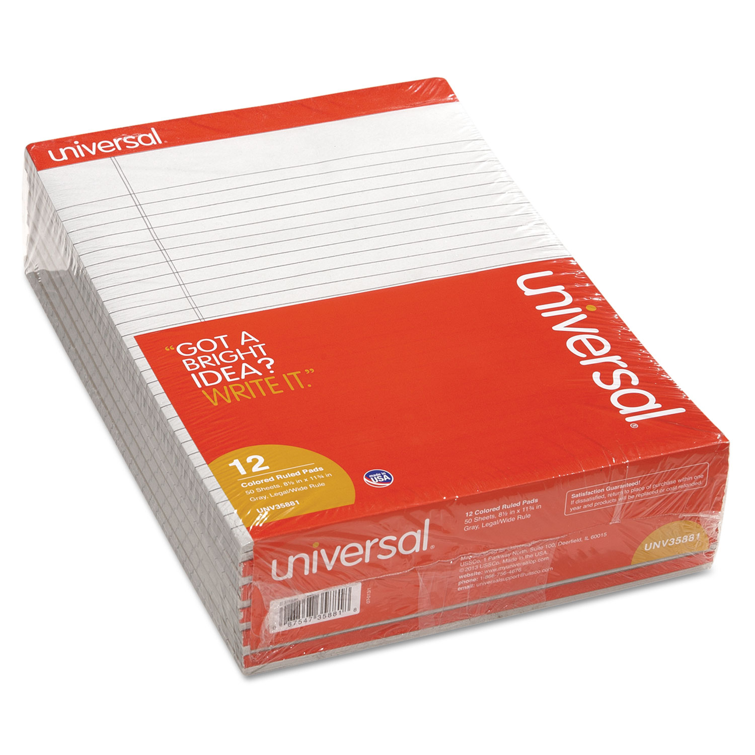  Universal UNV35881 Colored Perforated Writing Pads, Wide/Legal Rule, 8.5 x 11, Gray, 50 Sheets, Dozen (UNV35881) 