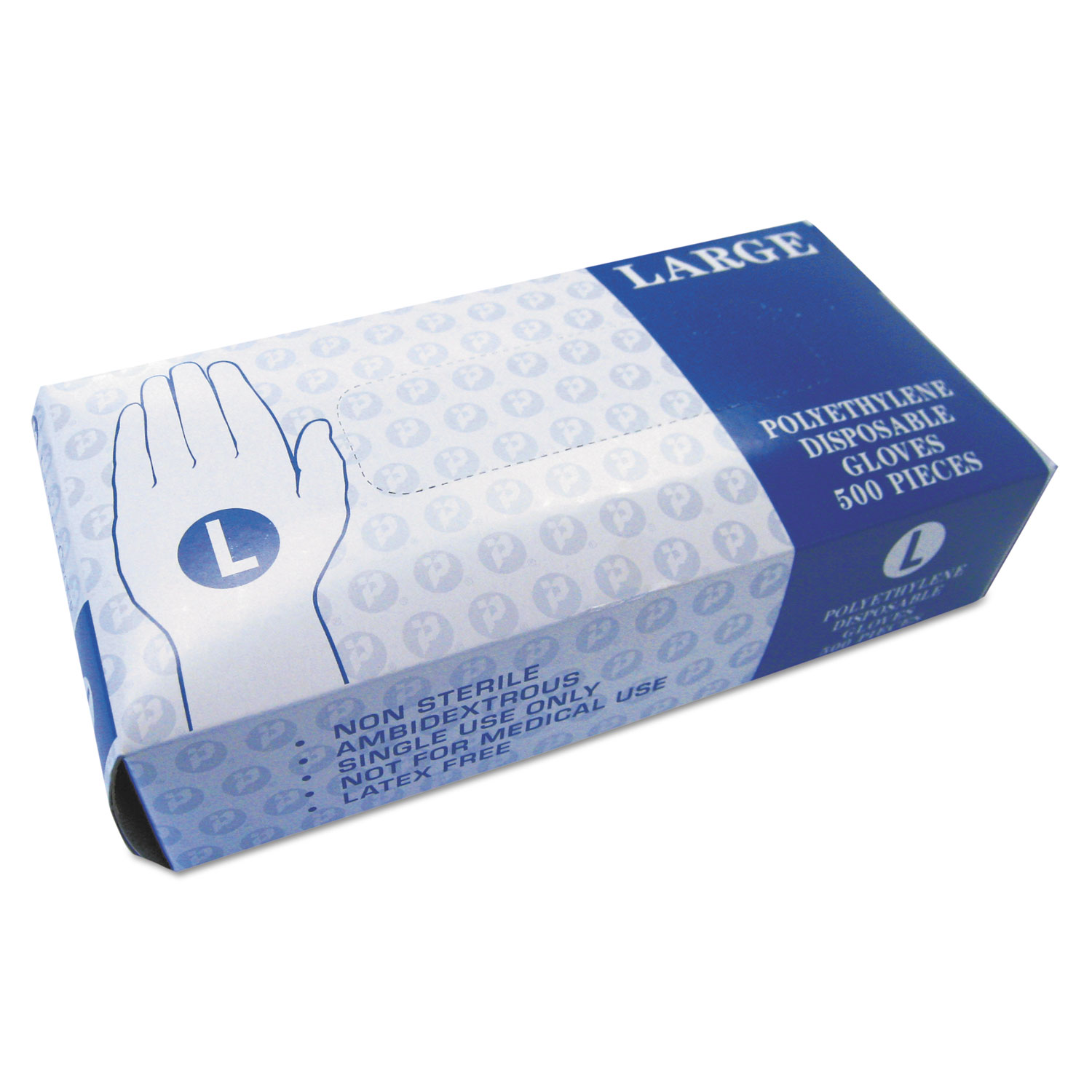  Inteplast Group GL-LG2K Embossed Polyethylene Disposable Gloves, Large, Powder-Free, Clear, 500/Box, 4 Boxes/Carton (IBSGLLG2K) 