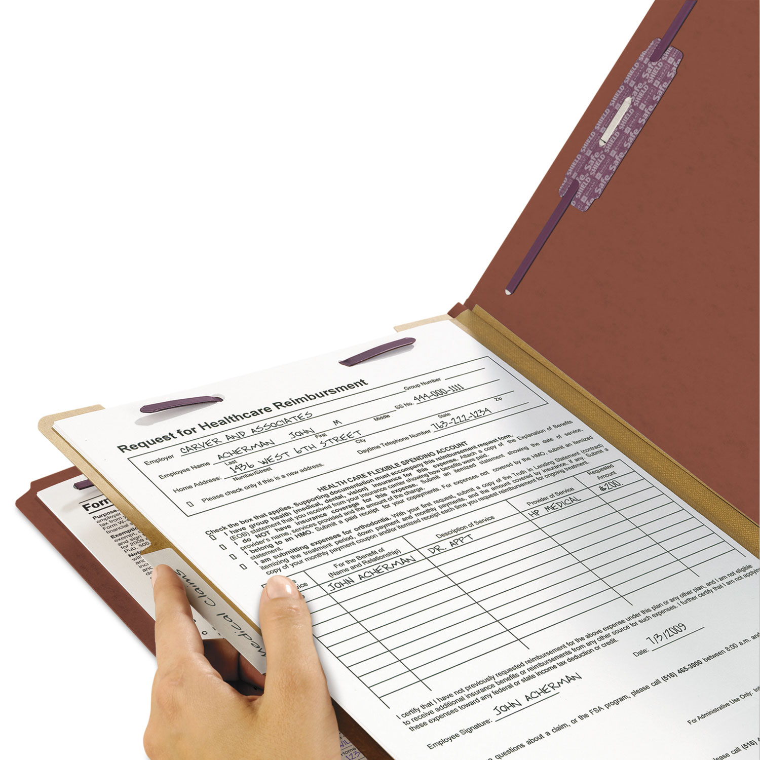 Pressboard Classification Folders, Self Tab, Letter, Four-Section, Red, 10/Box