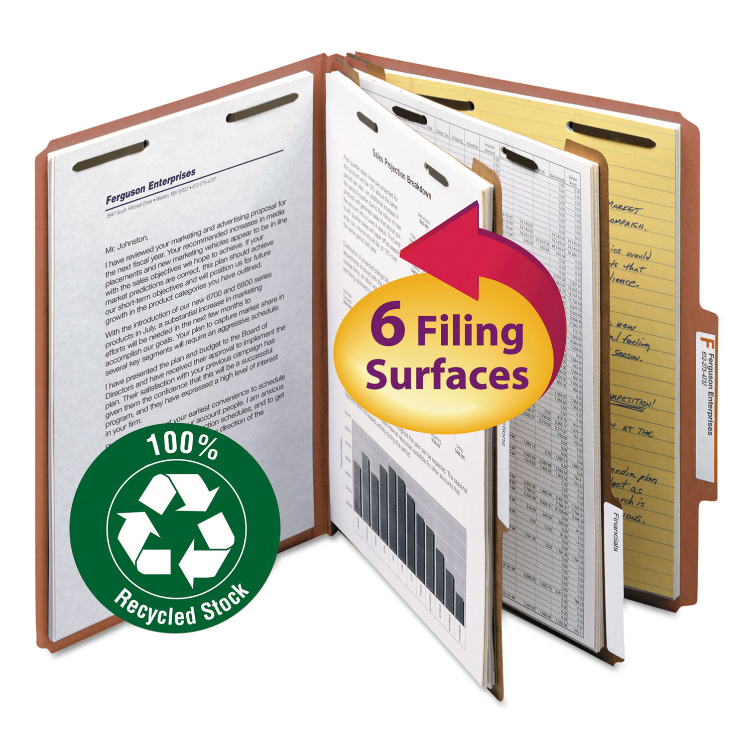  Smead 14024 100% Recycled Pressboard Classification Folders, 2 Dividers, Letter Size, Red, 10/Box (SMD14024) 